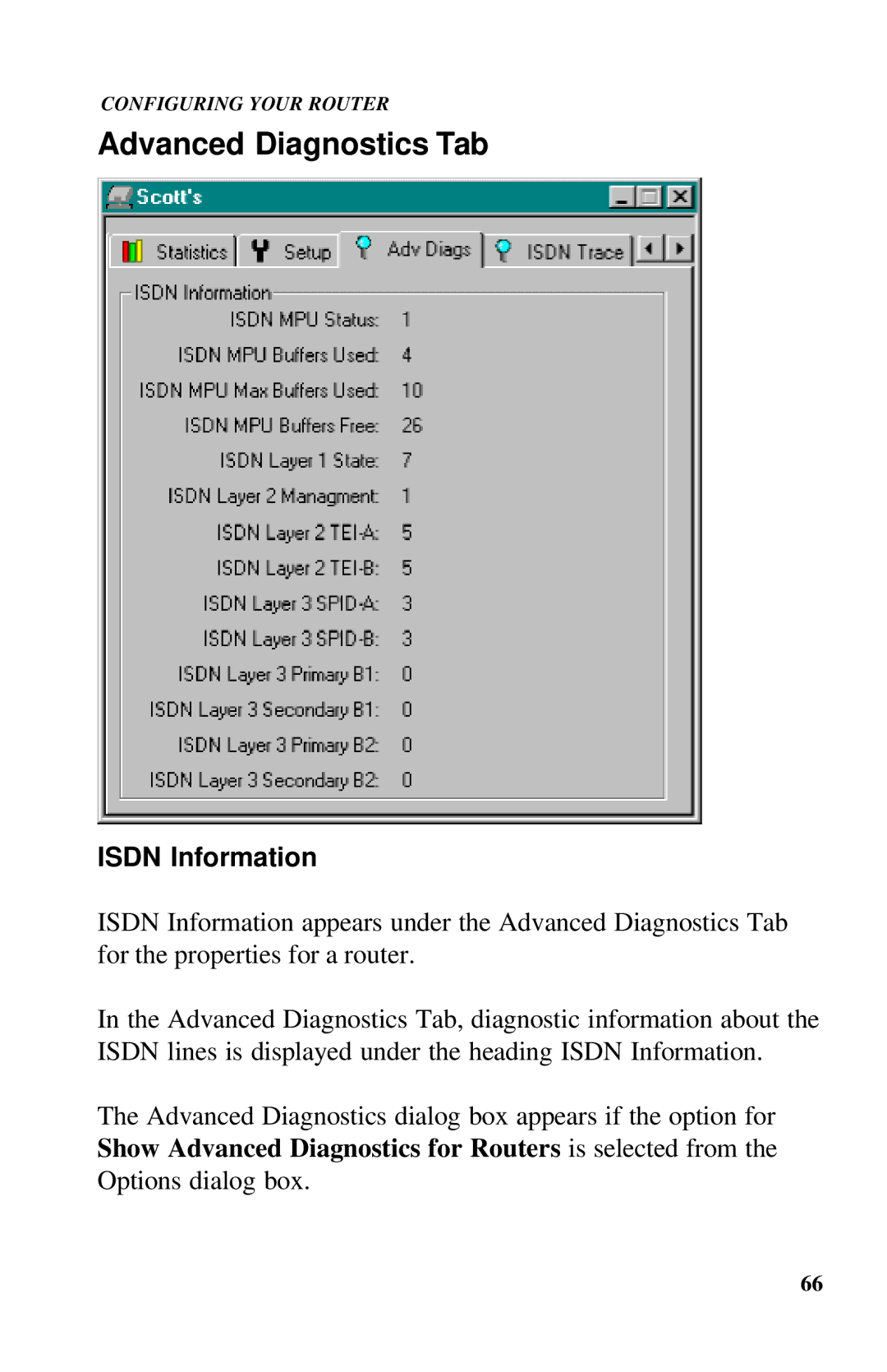 Ringdale ISDN user manual Advanced Diagnostics Tab, Isdn Information 