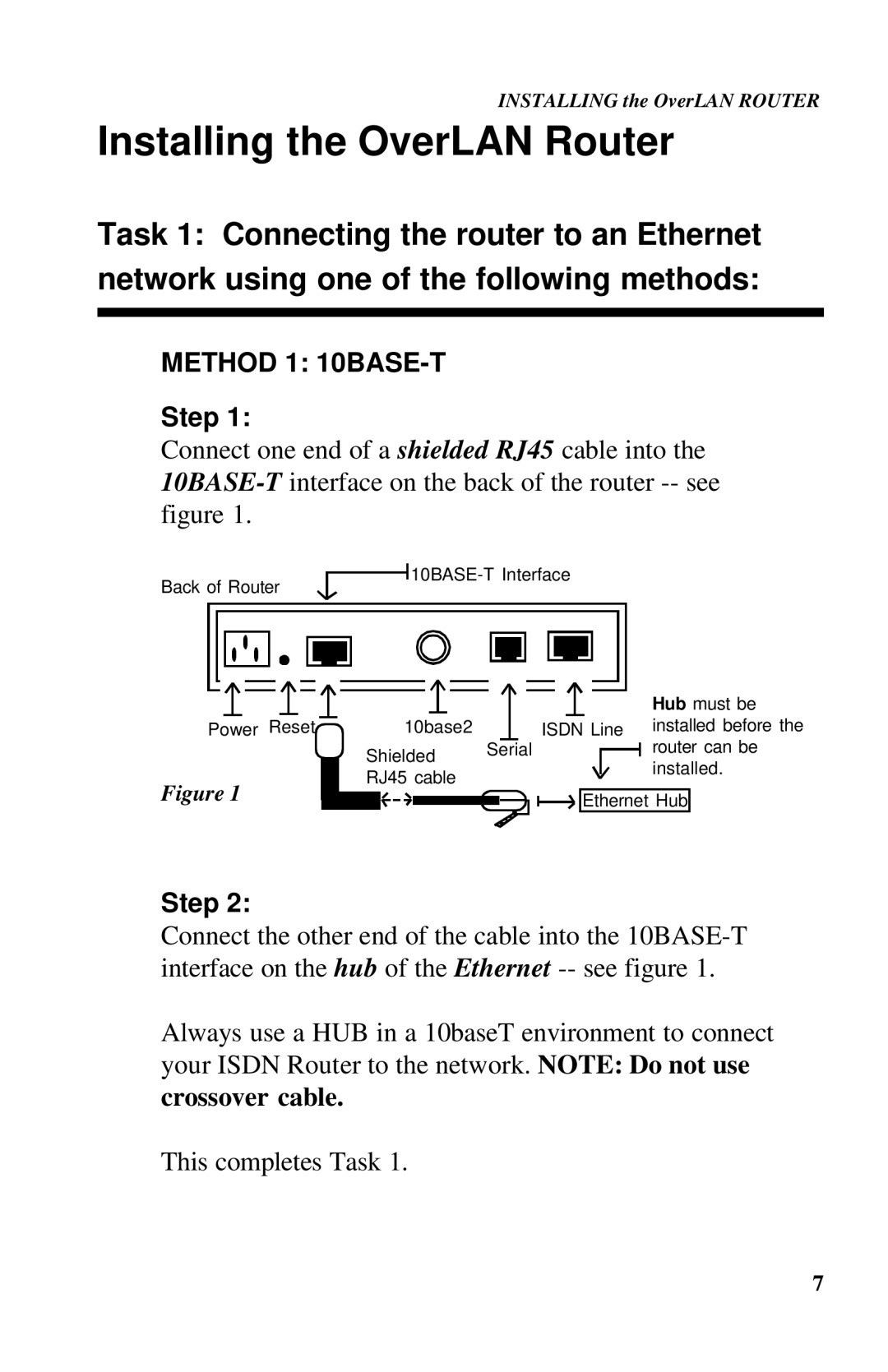 Ringdale ISDN user manual Installing the OverLAN Router, Step 