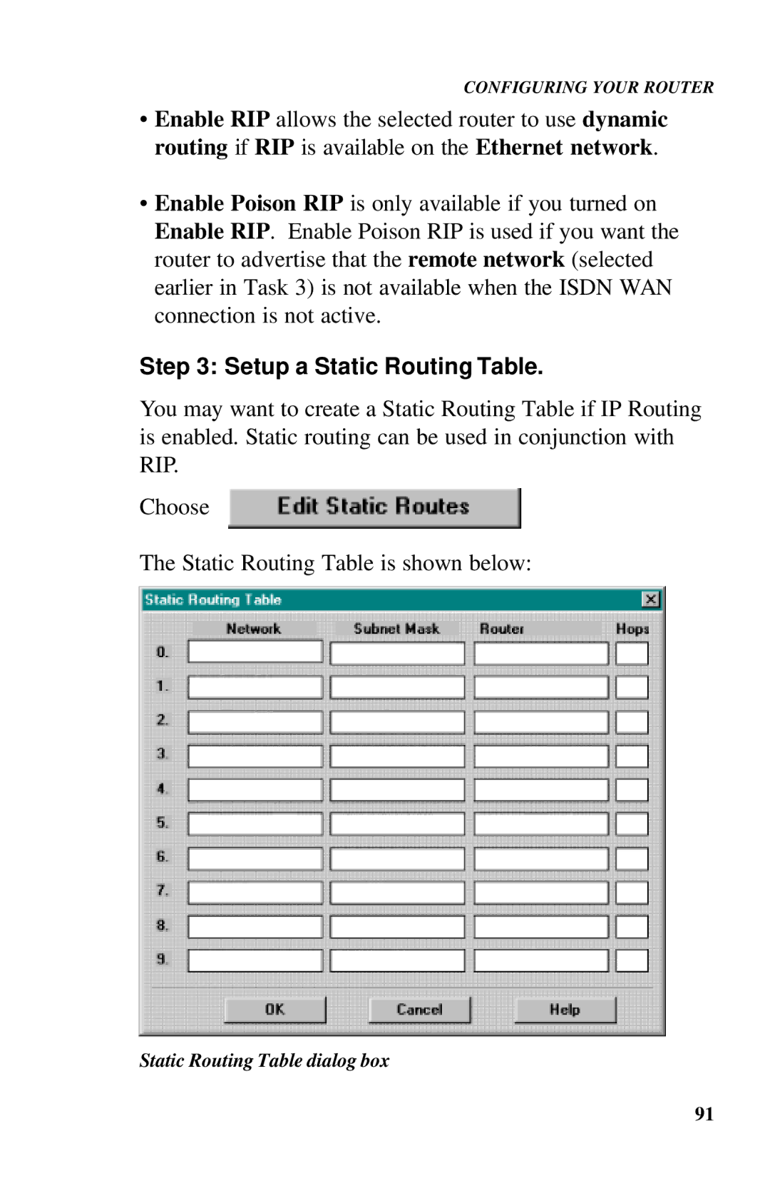 Ringdale ISDN user manual Setup a Static Routing Table, Static Routing Table dialog box 