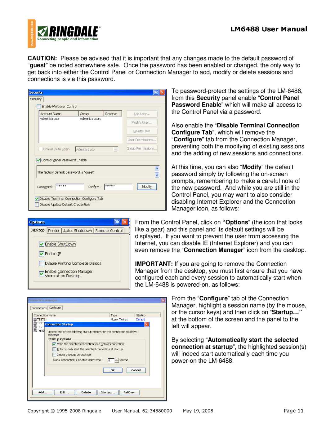 Ringdale LM-6488 user manual Also enable the Disable Terminal Connection 