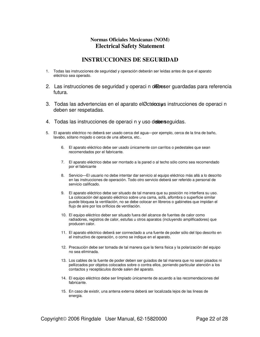 Ringdale MFR-200 user manual Instrucciones DE Seguridad 