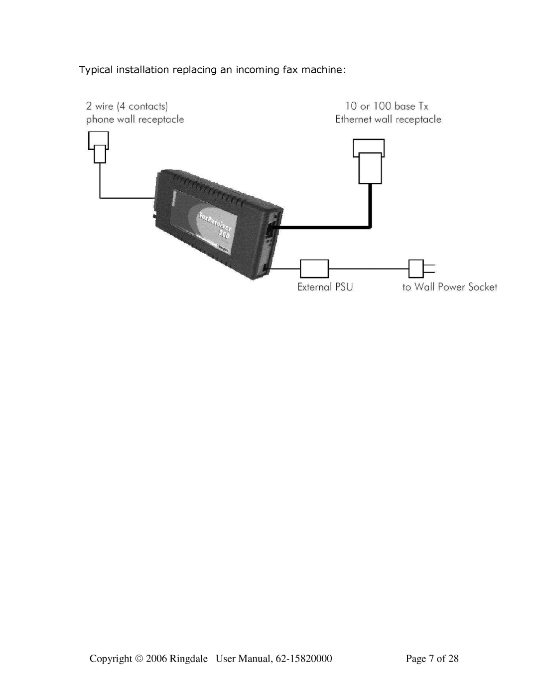 Ringdale MFR-200 user manual Typical installation replacing an incoming fax machine 