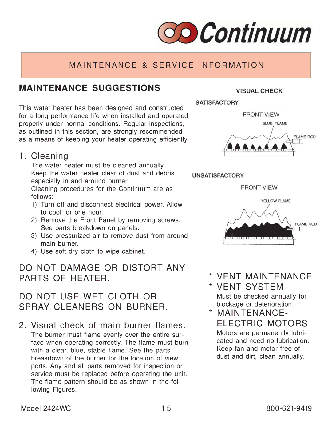 Rinnai 2424WC manual Maintenance Suggestions, Must be checked annually for blockage or deterioration 