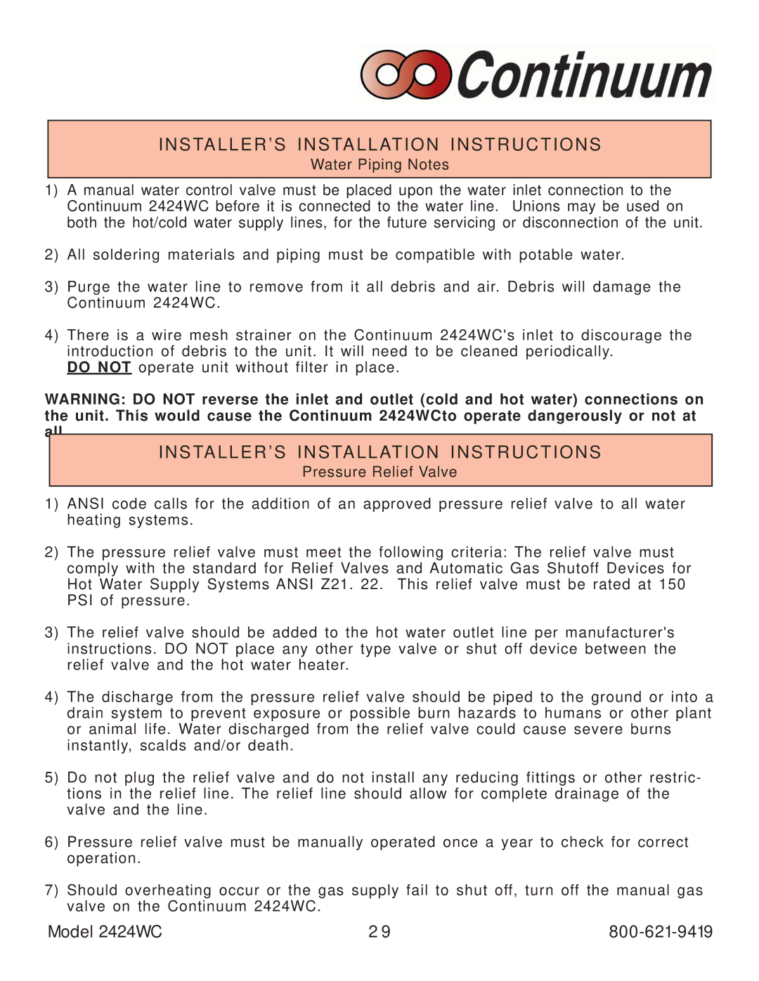 Rinnai manual Model 2424WC 