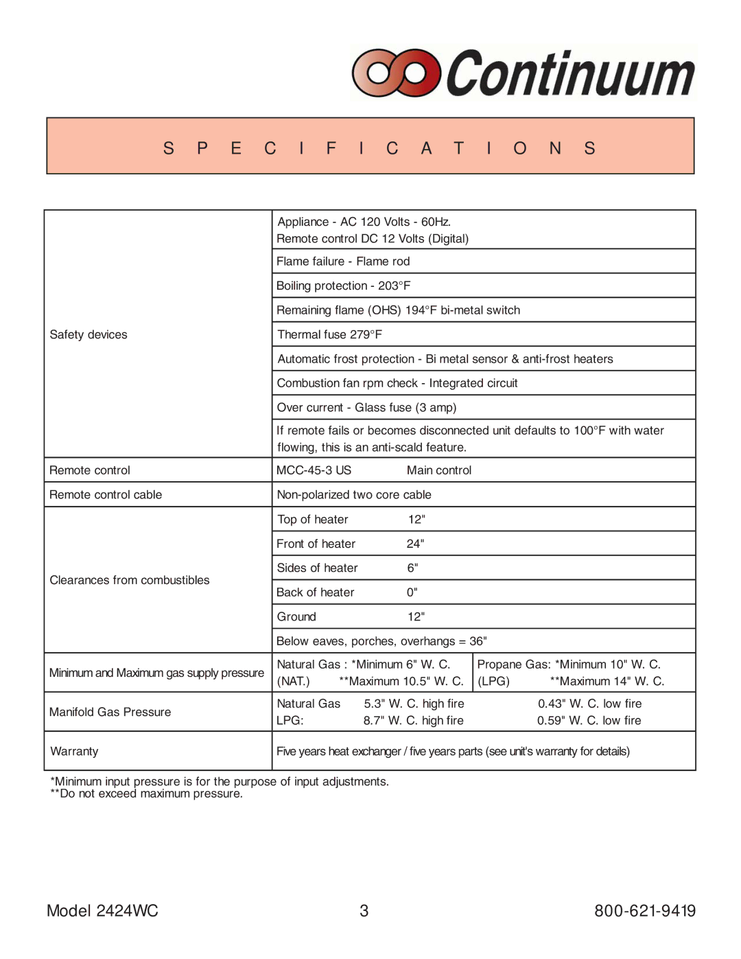 Rinnai 2424WC manual Lpg 