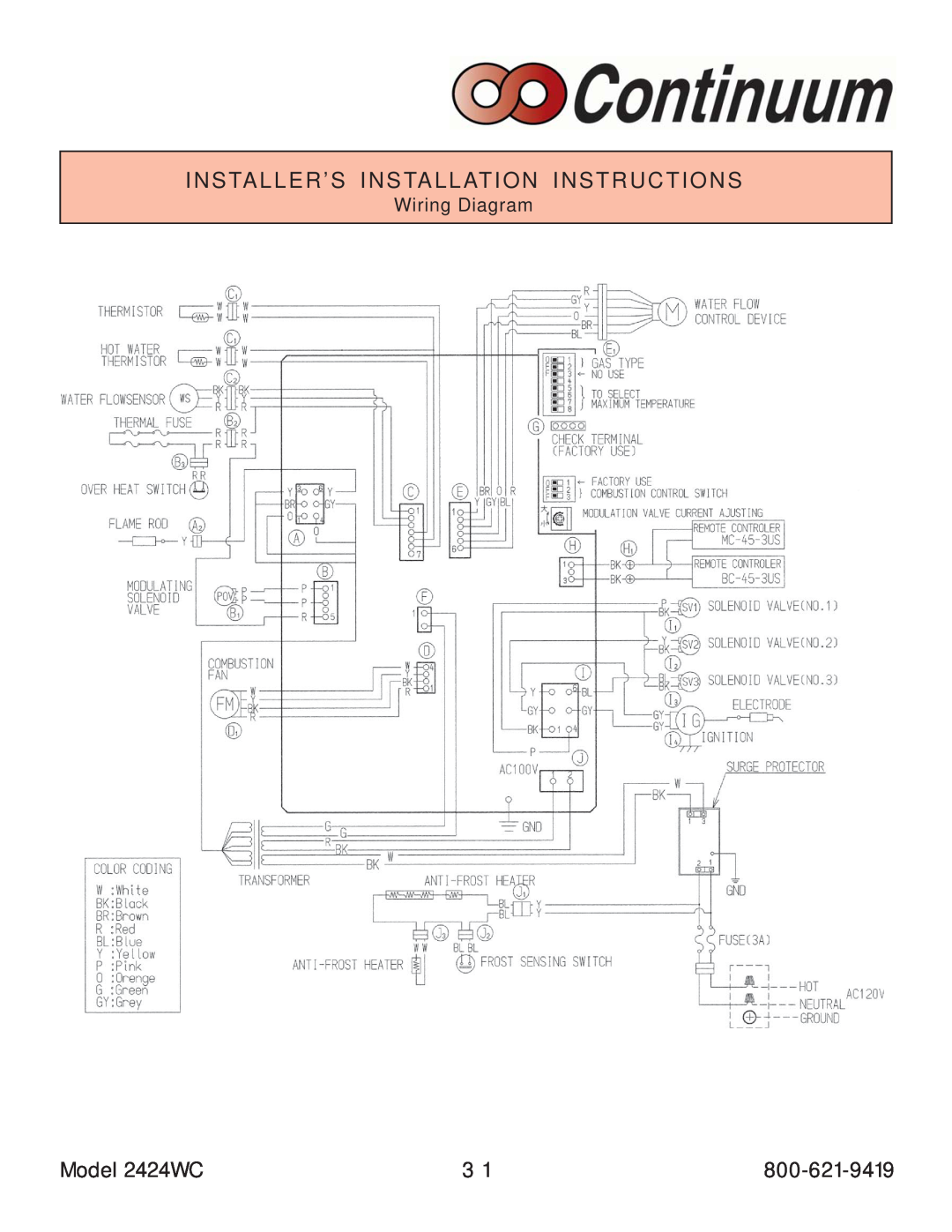 Rinnai manual Model 2424WC, Wiring Diagram 