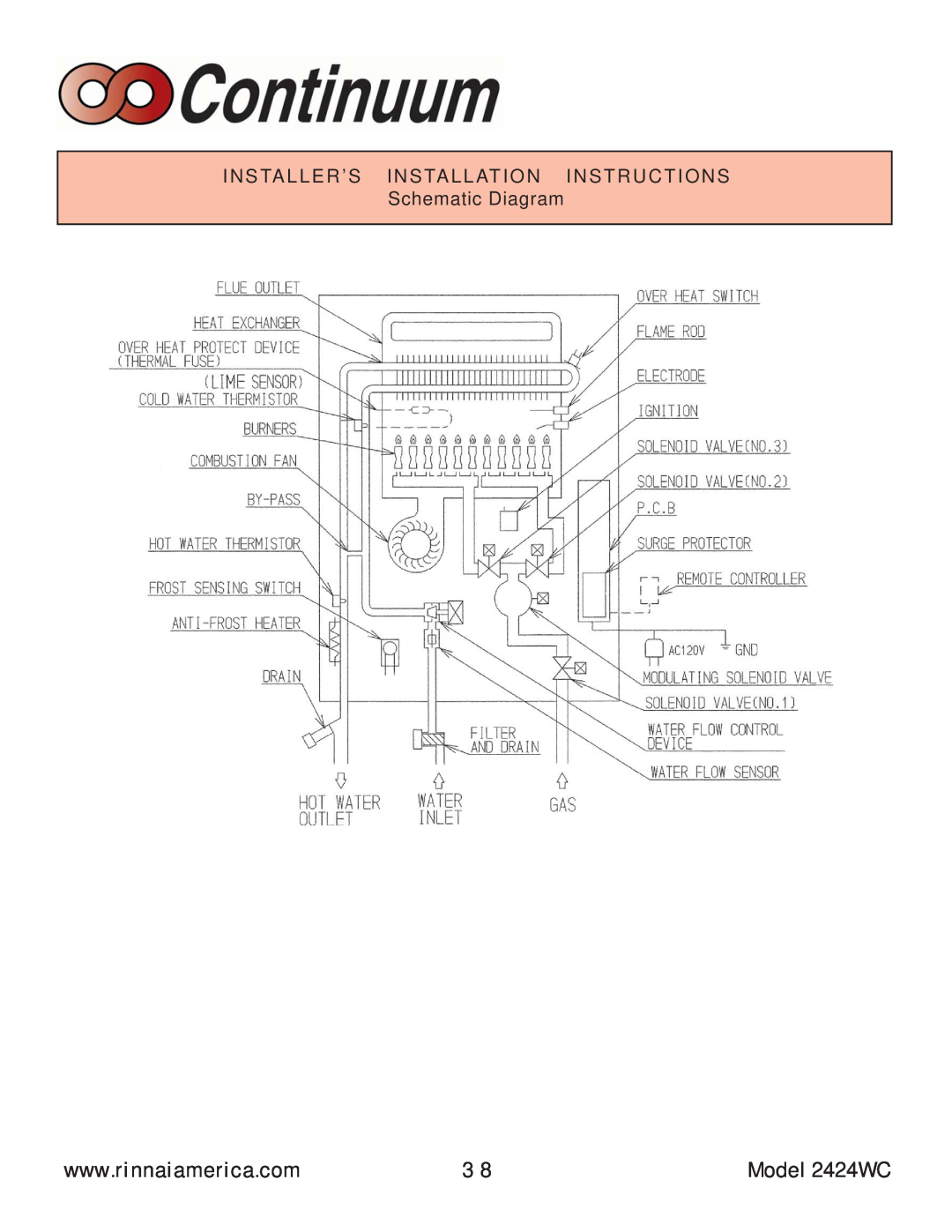Rinnai manual Model 2424WC, Installer’S Installation Instructions, Schematic Diagram 