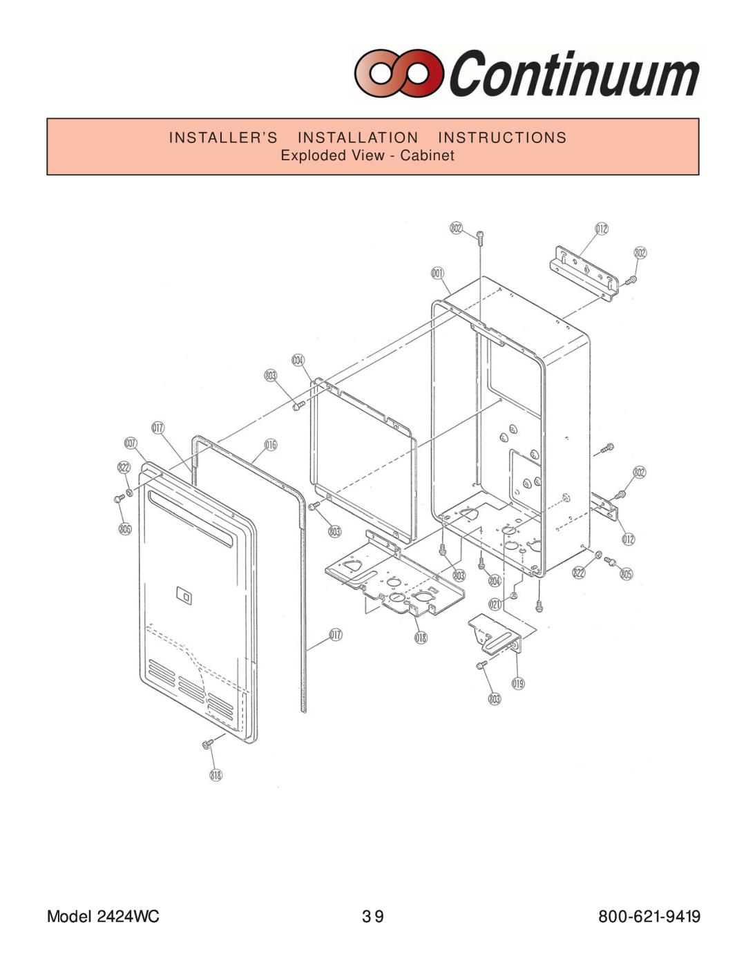 Rinnai manual Model 2424WC, Installer’S Installation Instructions, Exploded View - Cabinet 