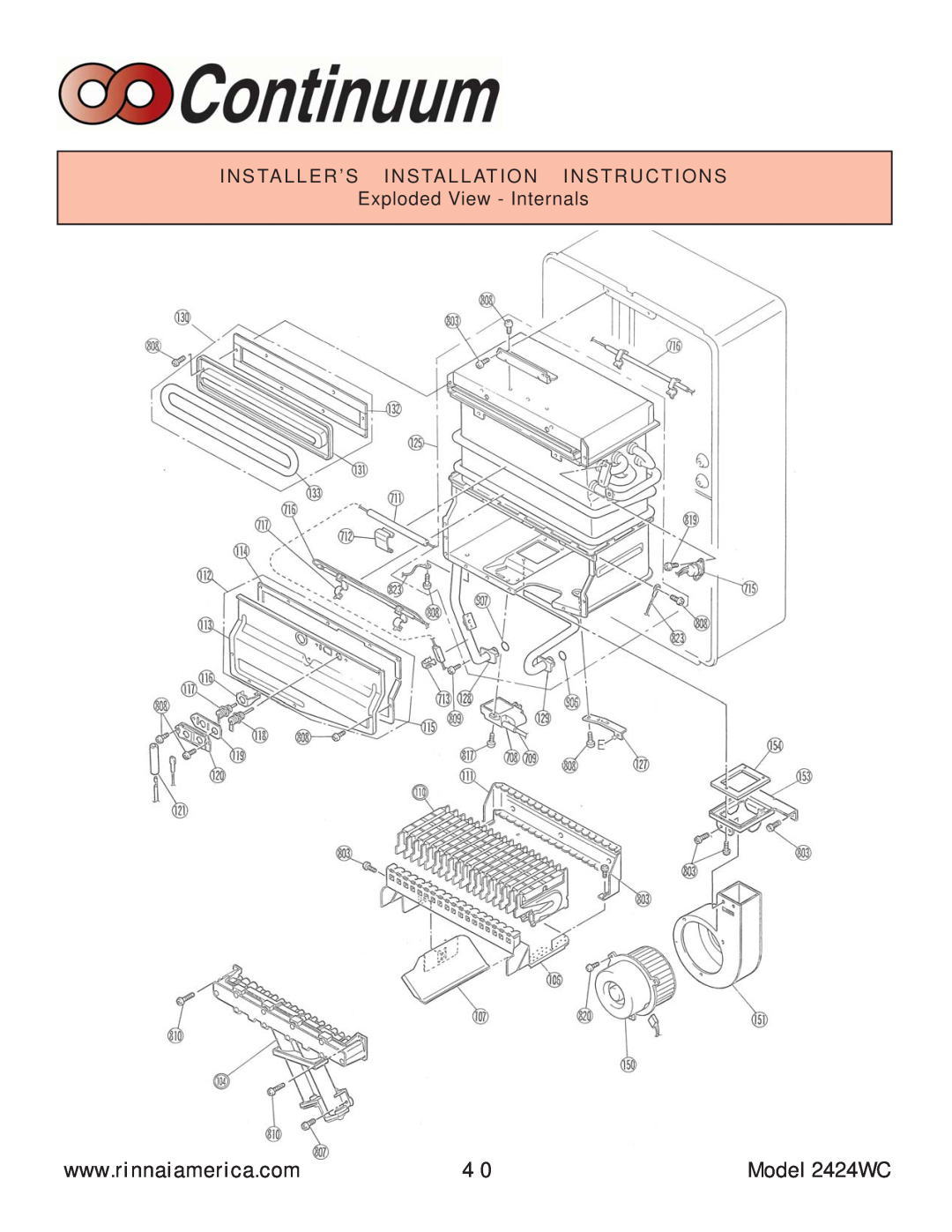 Rinnai manual Model 2424WC, Installer’S Installation Instructions, Exploded View - Internals 