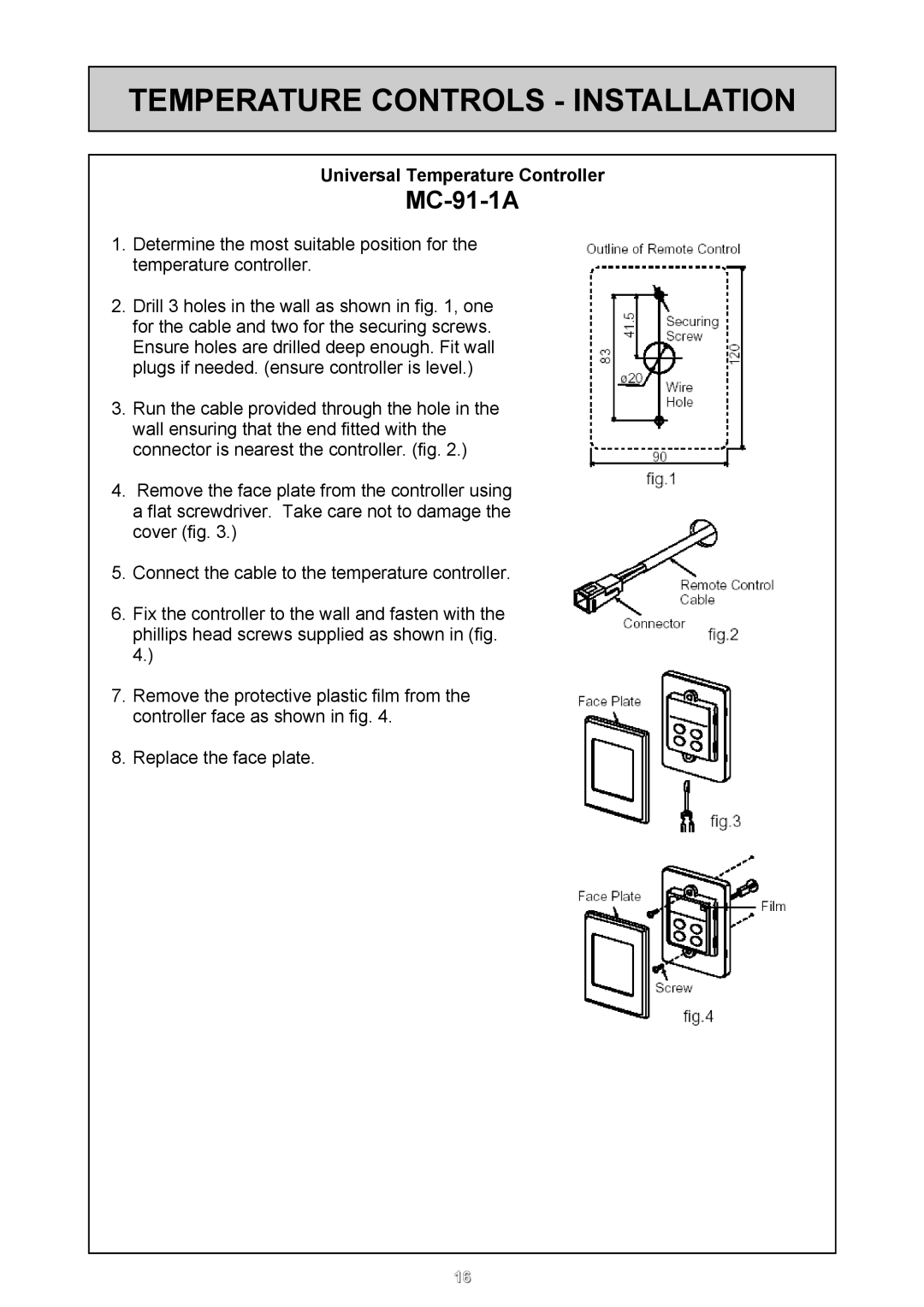 Rinnai 24e user manual Temperature Controls Installation, Universal Temperature Controller 