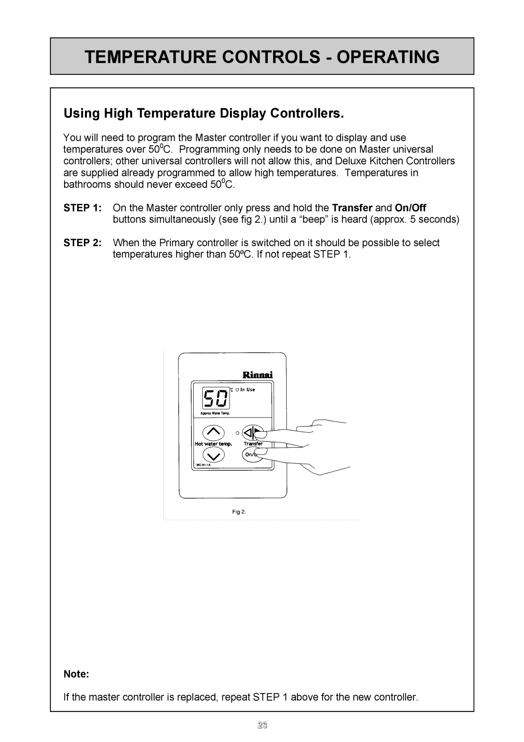 Rinnai 24e user manual Using High Temperature Display Controllers 