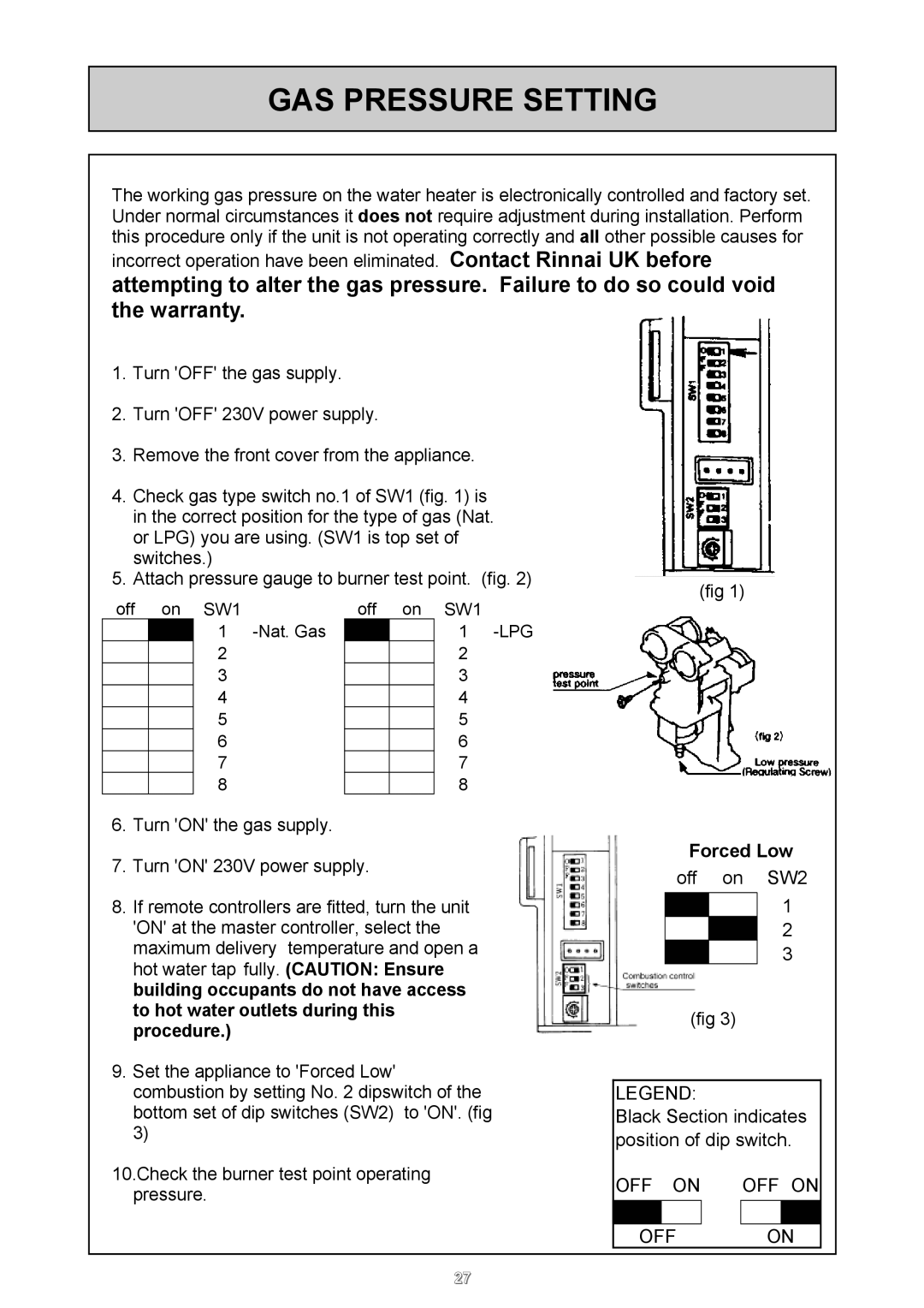 Rinnai 24e user manual GAS Pressure Setting 