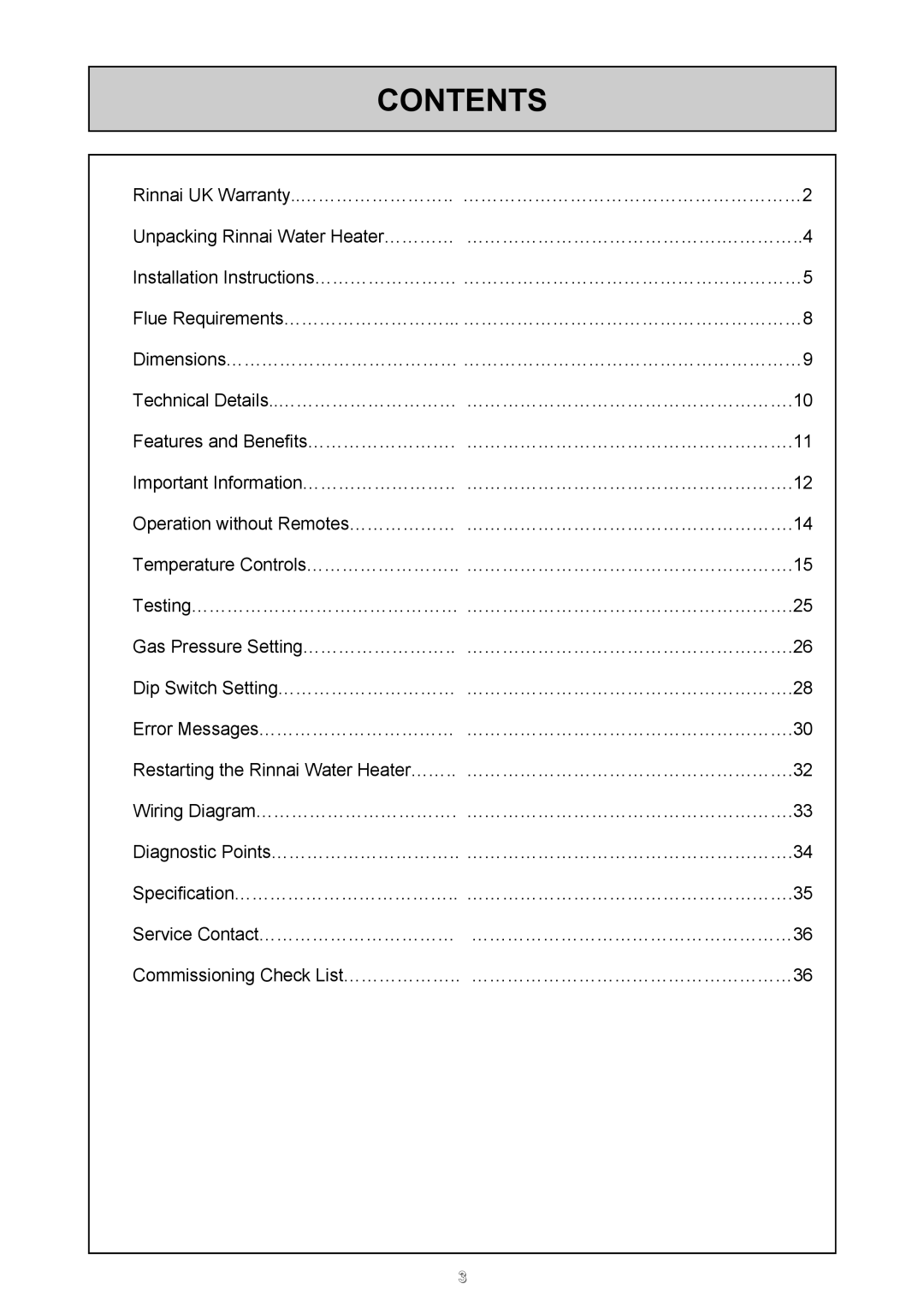 Rinnai 24e user manual Contents 