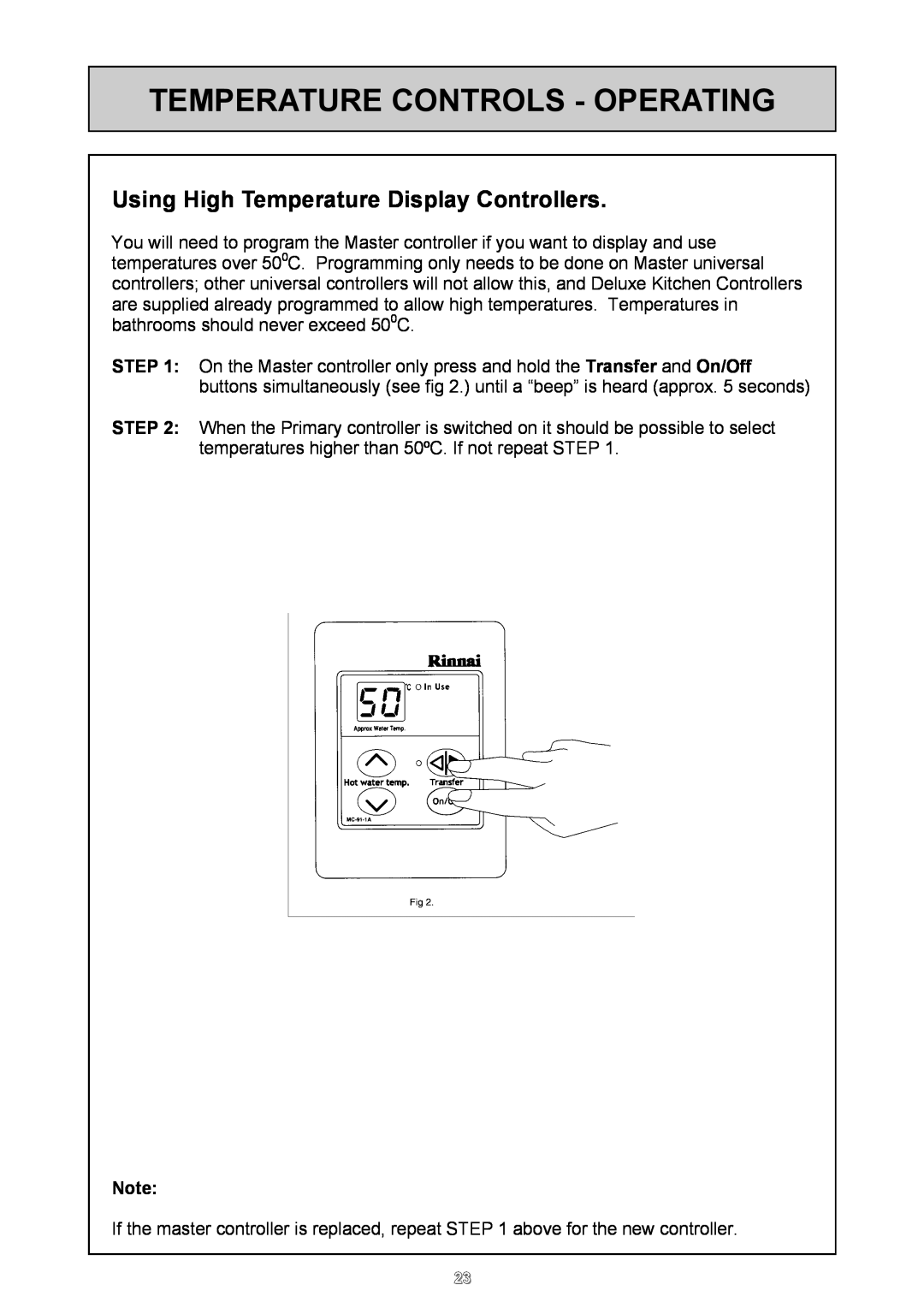 Rinnai 24e user manual Using High Temperature Display Controllers, Temperature Controls - Operating 
