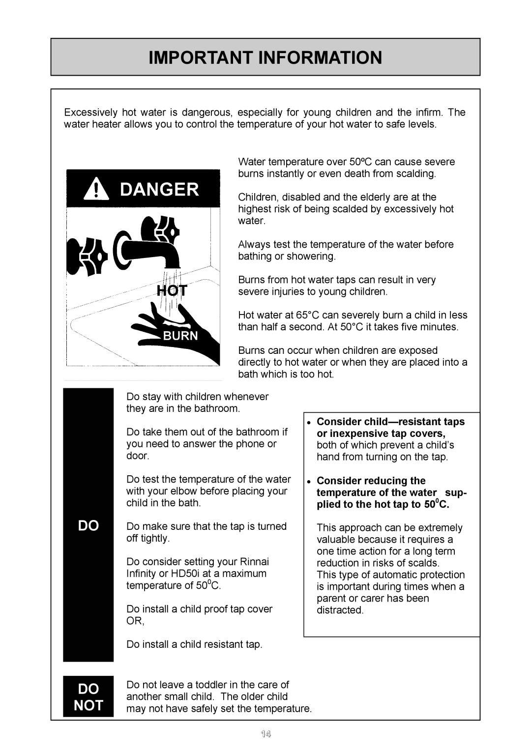 Rinnai 26i, HD50i user manual Important Information 