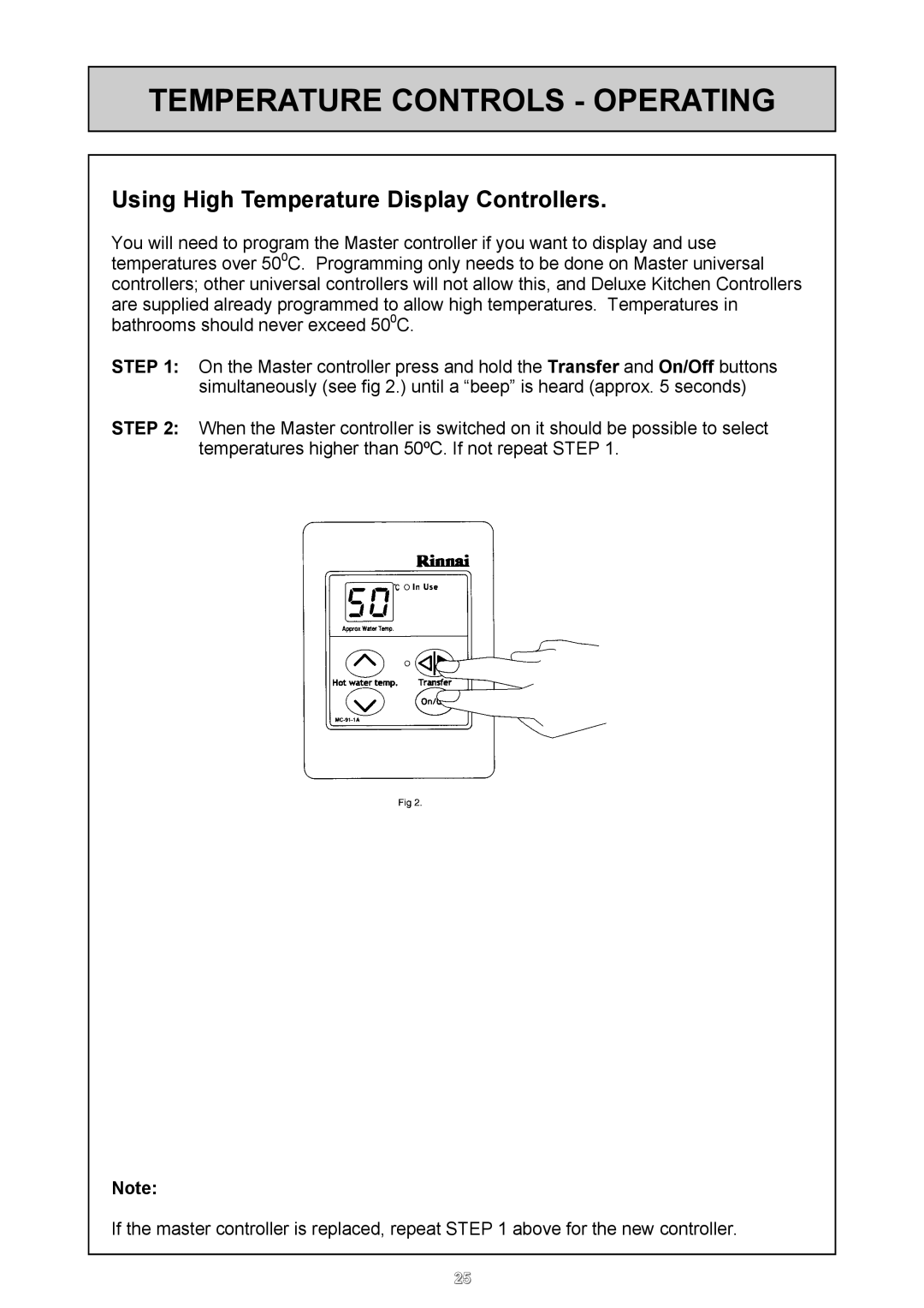 Rinnai 26i, HD50i user manual Using High Temperature Display Controllers 