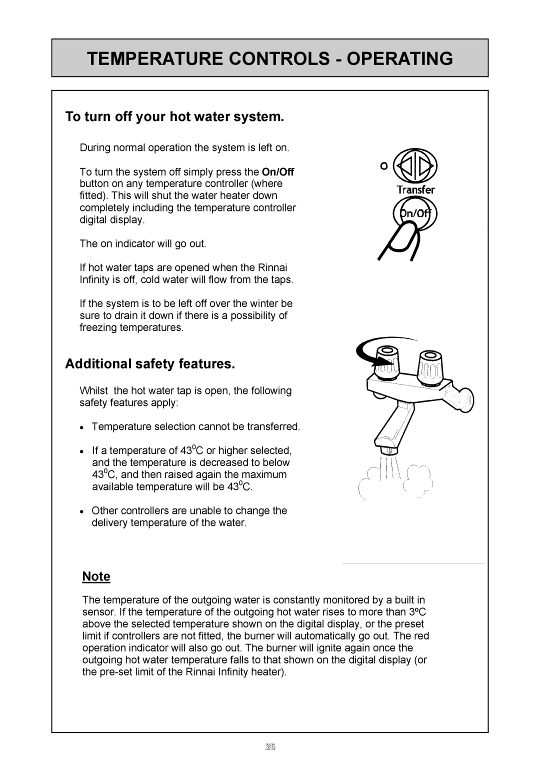 Rinnai 26i, HD50i user manual To turn off your hot water system, Additional safety features 