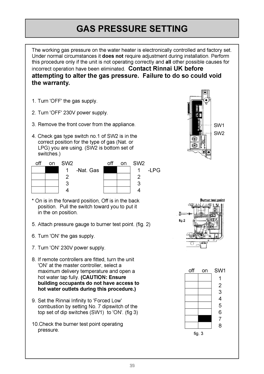 Rinnai 26i, HD50i user manual GAS Pressure Setting, Lpg 