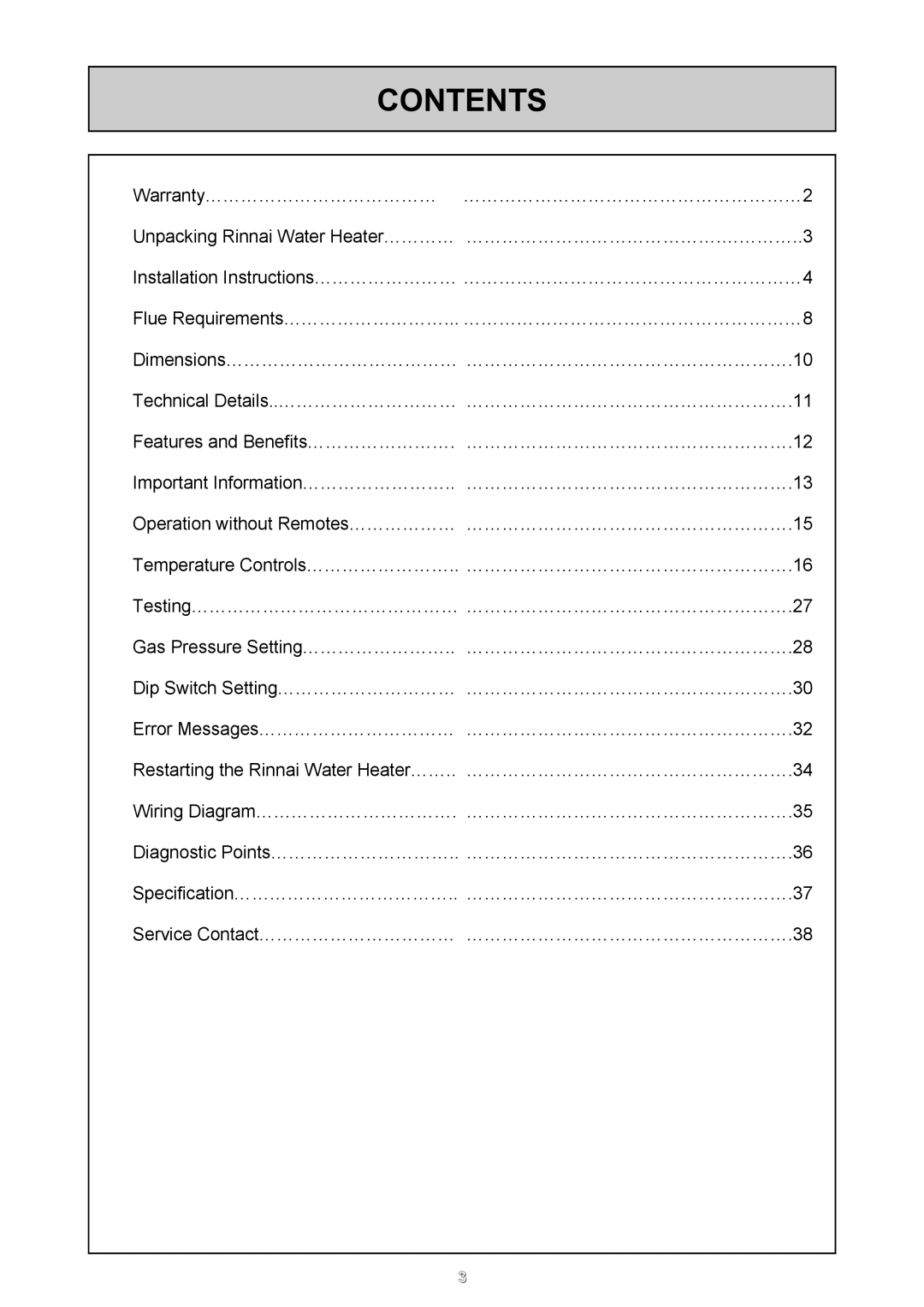 Rinnai 26i, HD50i user manual Contents 