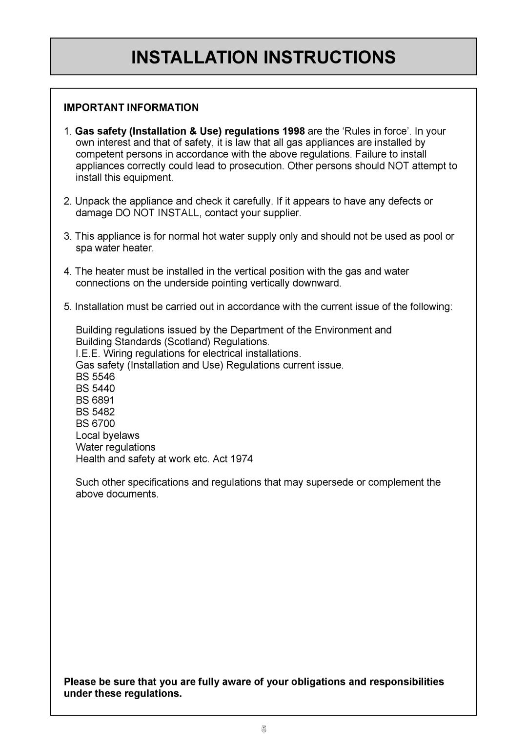 Rinnai 26i, HD50i user manual Installation Instructions, Important Information 