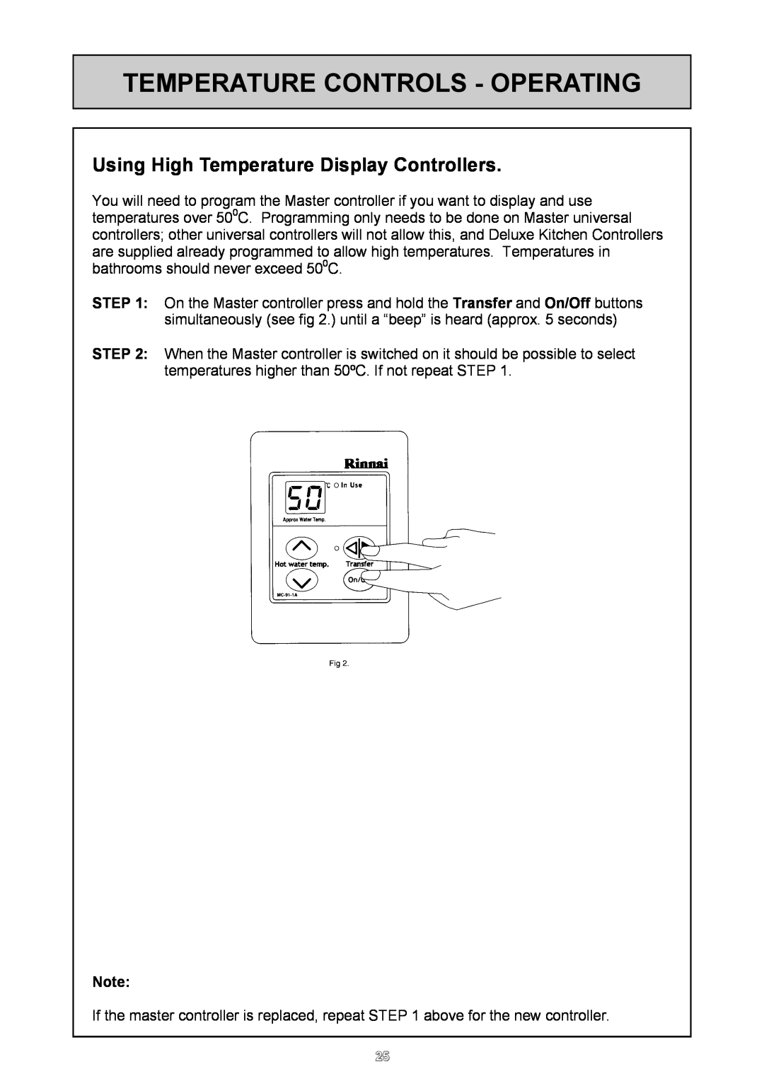 Rinnai 26i, HD50i user manual Using High Temperature Display Controllers, Temperature Controls - Operating 