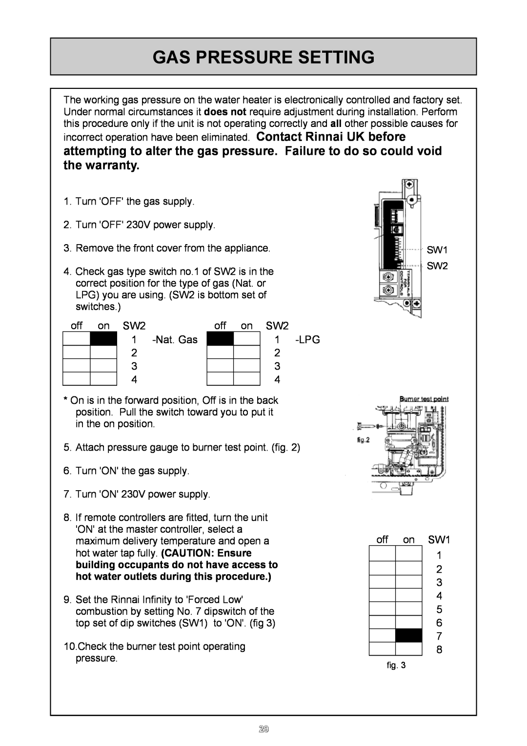 Rinnai 26i, HD50i user manual Gas Pressure Setting 