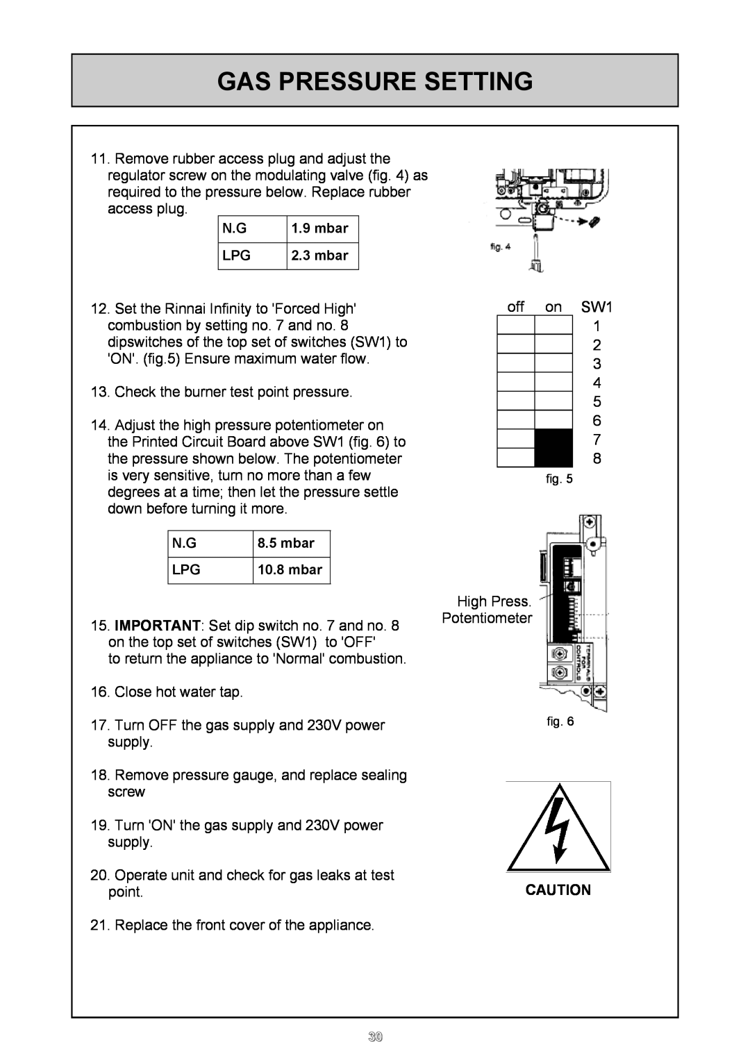 Rinnai 26i, HD50i user manual Gas Pressure Setting, mbar 