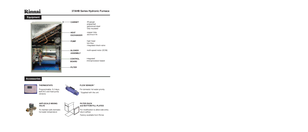 Rinnai 37AHB specifications Equipment, Accessories 