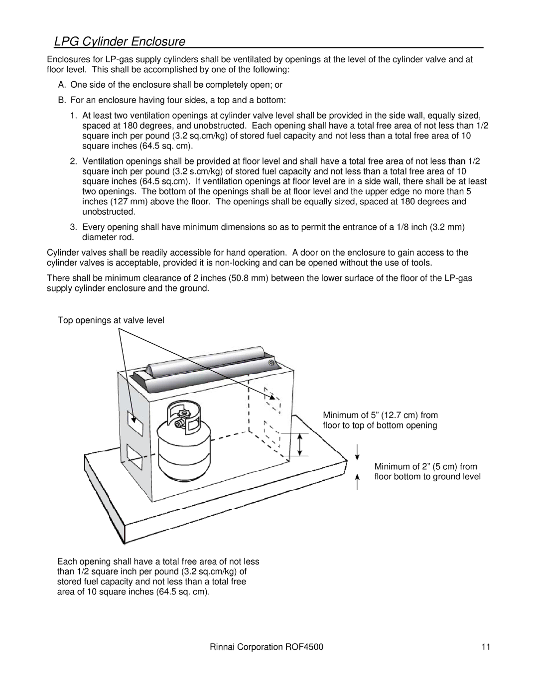 Rinnai 4500 installation manual LPG Cylinder Enclosure 