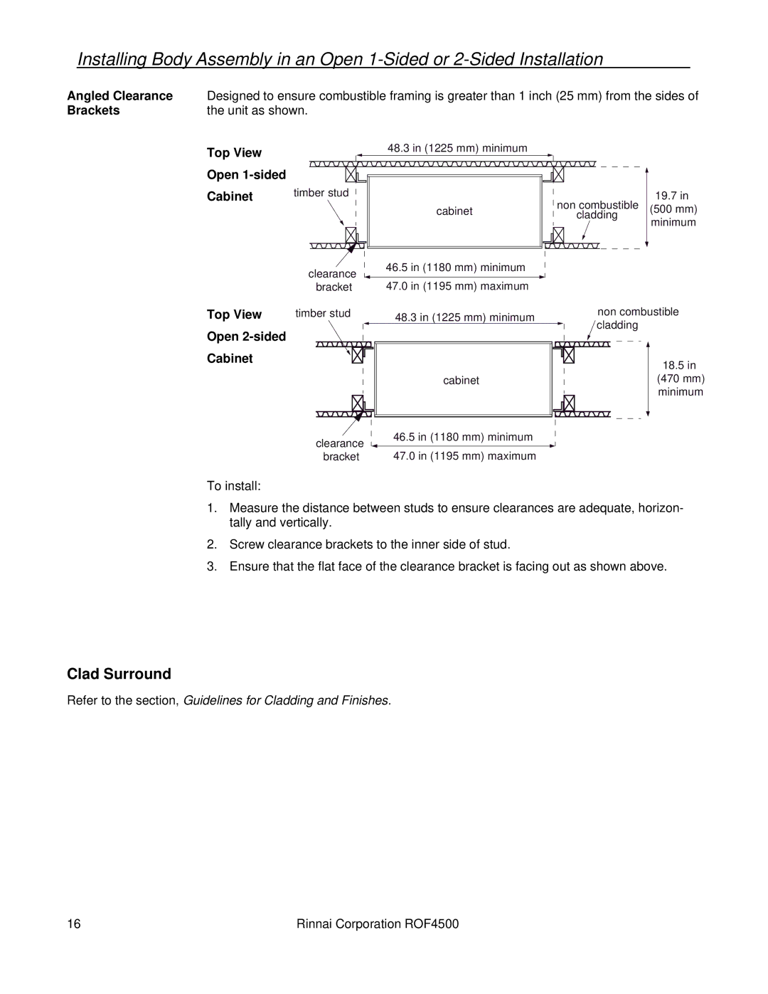 Rinnai 4500 installation manual Timber stud 