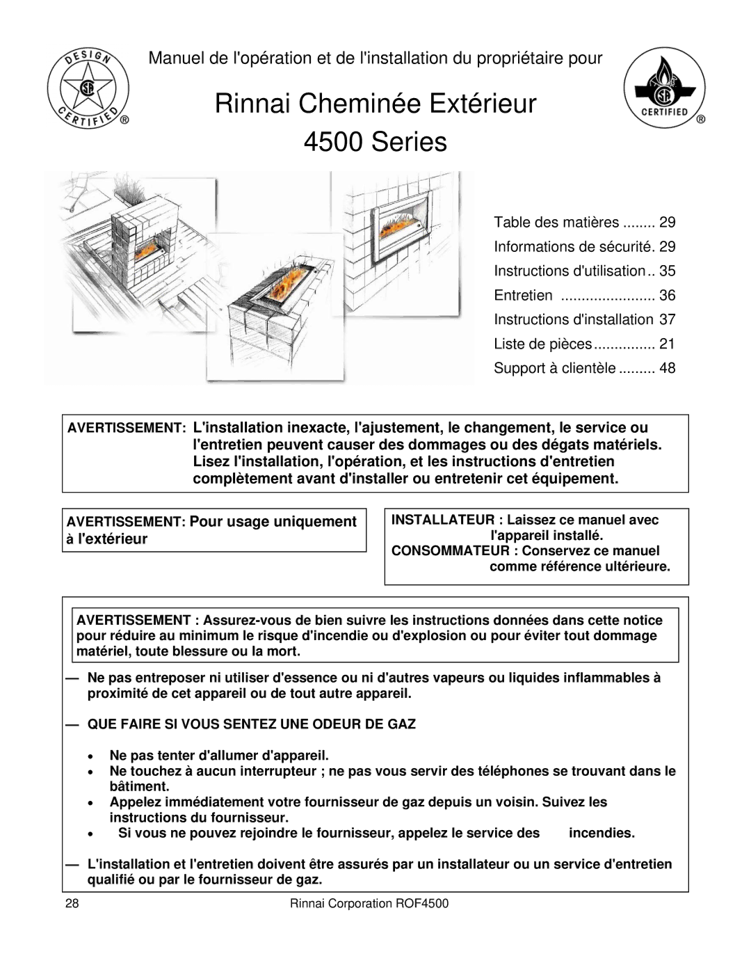 Rinnai 4500 installation manual Rinnai Cheminée Extérieur Series 