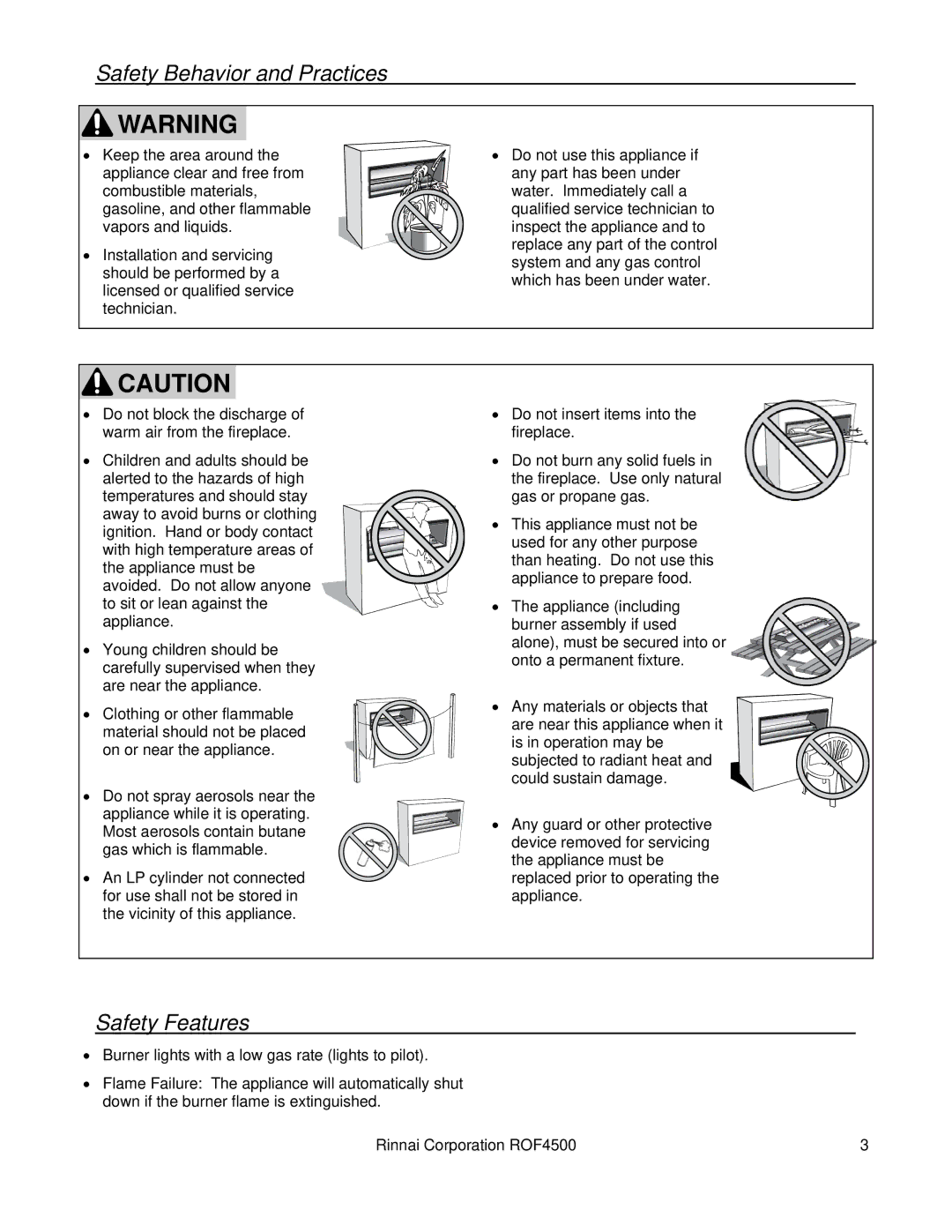 Rinnai 4500 installation manual Safety Behavior and Practices Safety Features 