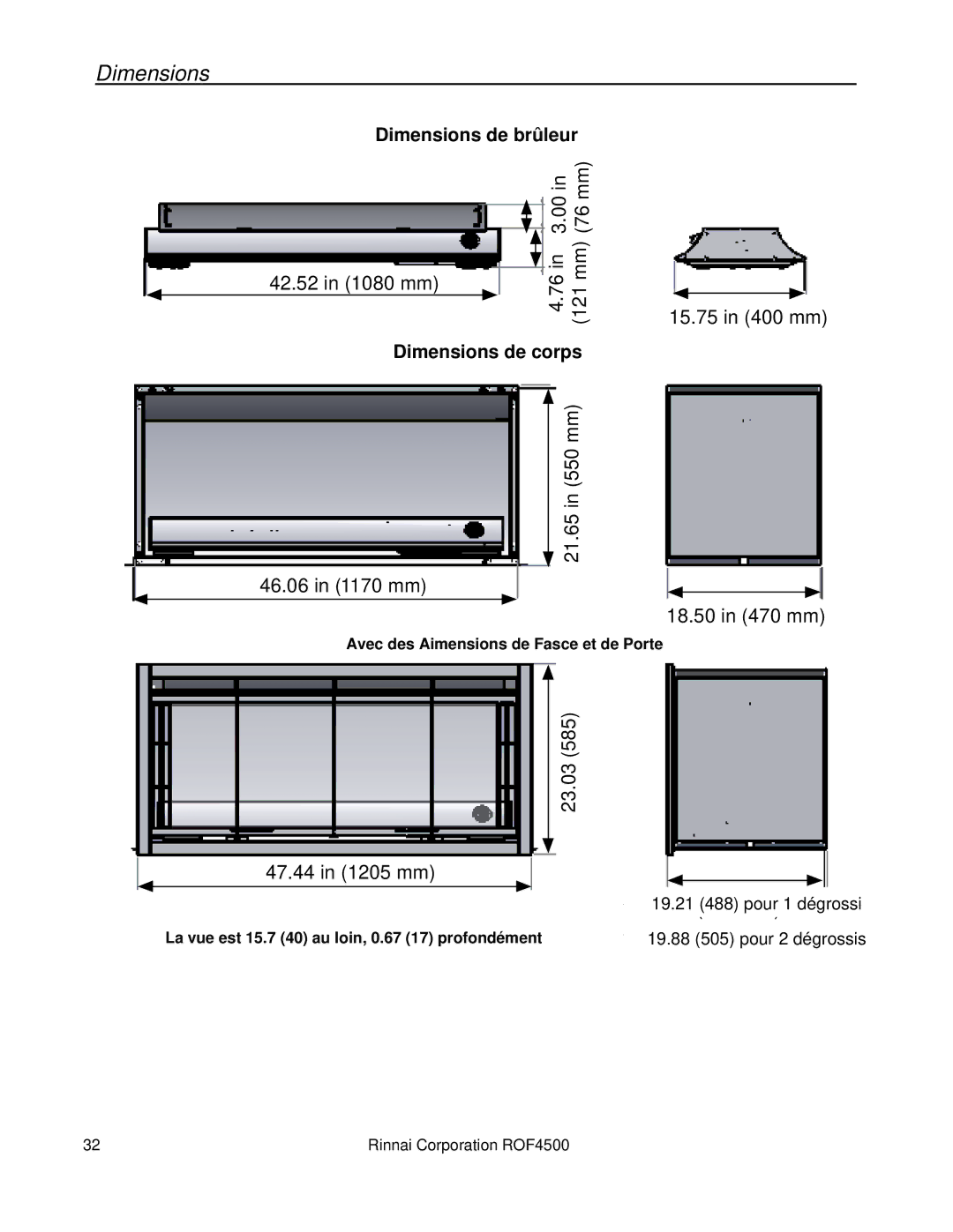 Rinnai 4500 Dimensions de brûleur, DimensionsBody Dimensionsde corps, La vue est Au loin, 0.67 17 profondément 