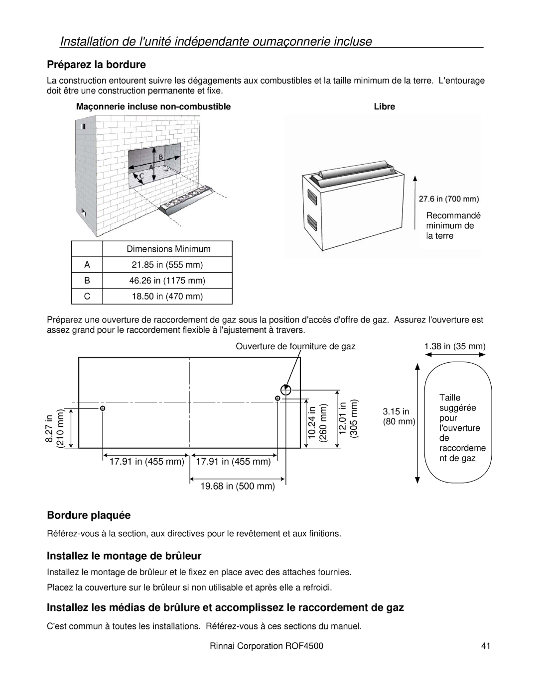 Rinnai 4500 Installation de lunité indépendante oumaçonnerie incluse, Préparez la bordure, Bordure plaquée 