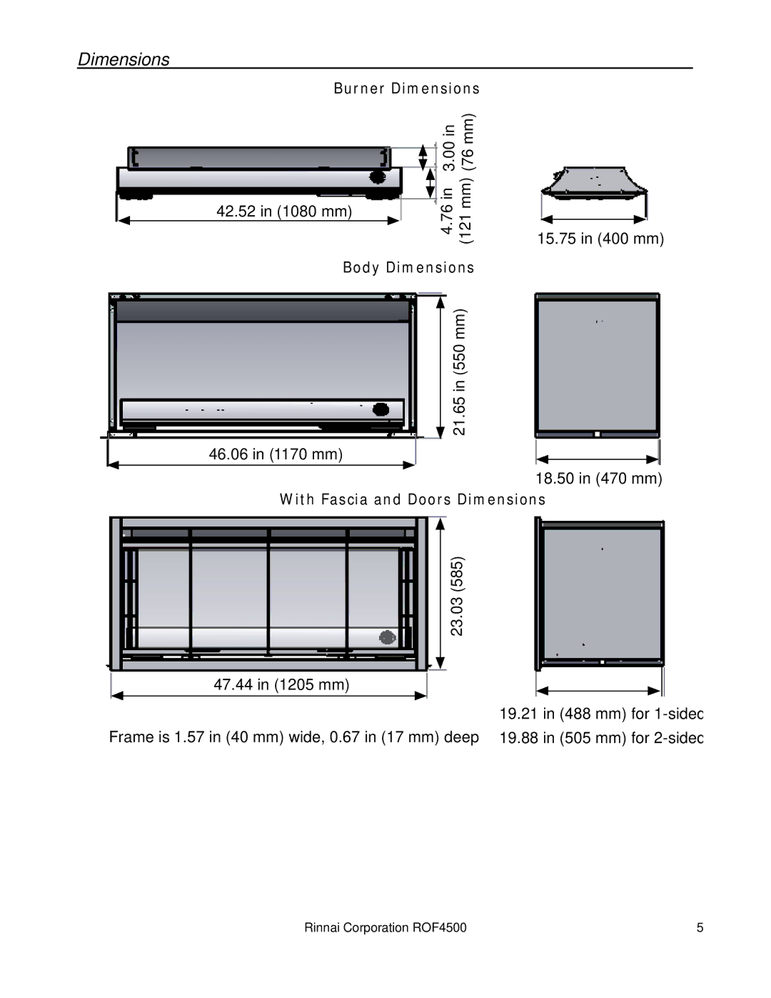 Rinnai 4500 installation manual With Fascia and Doors Dimensions 