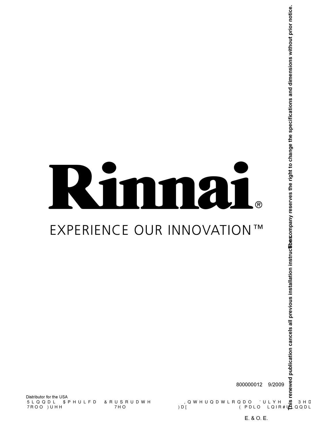 Rinnai E110CP, E75CN, E110CN, E75CP user manual 800000012 9/2009 