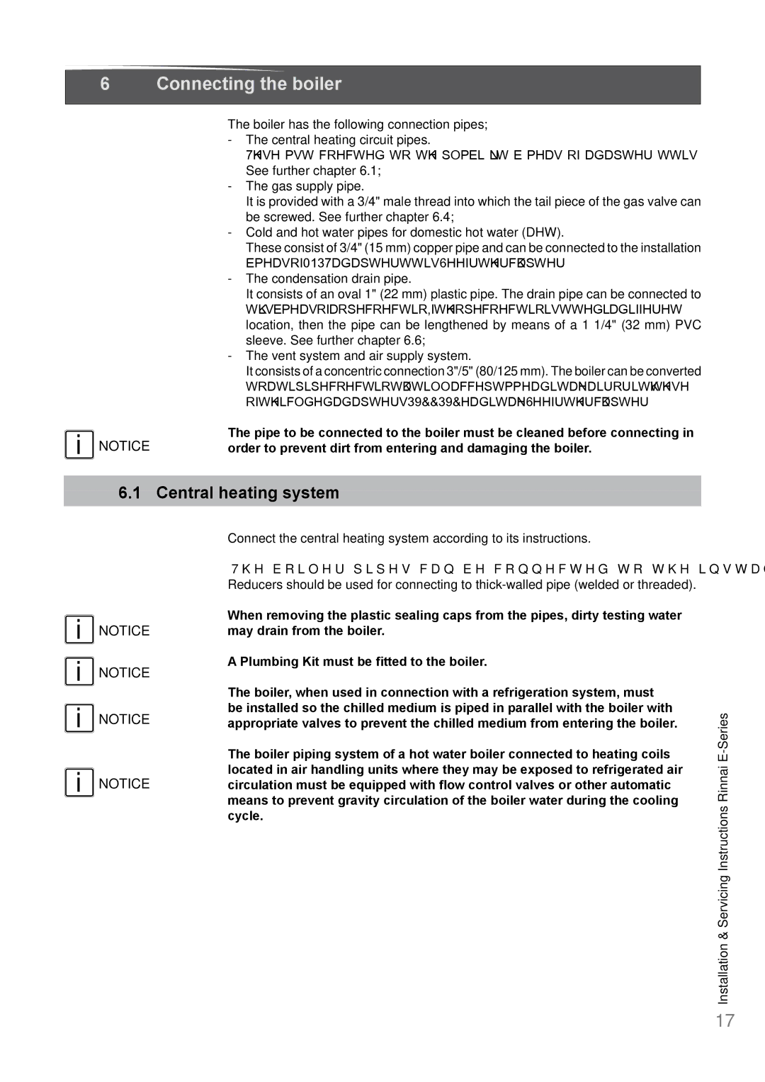 Rinnai E75CN, E110CP, E110CN, E75CP user manual Connecting the boiler, Central heating system 