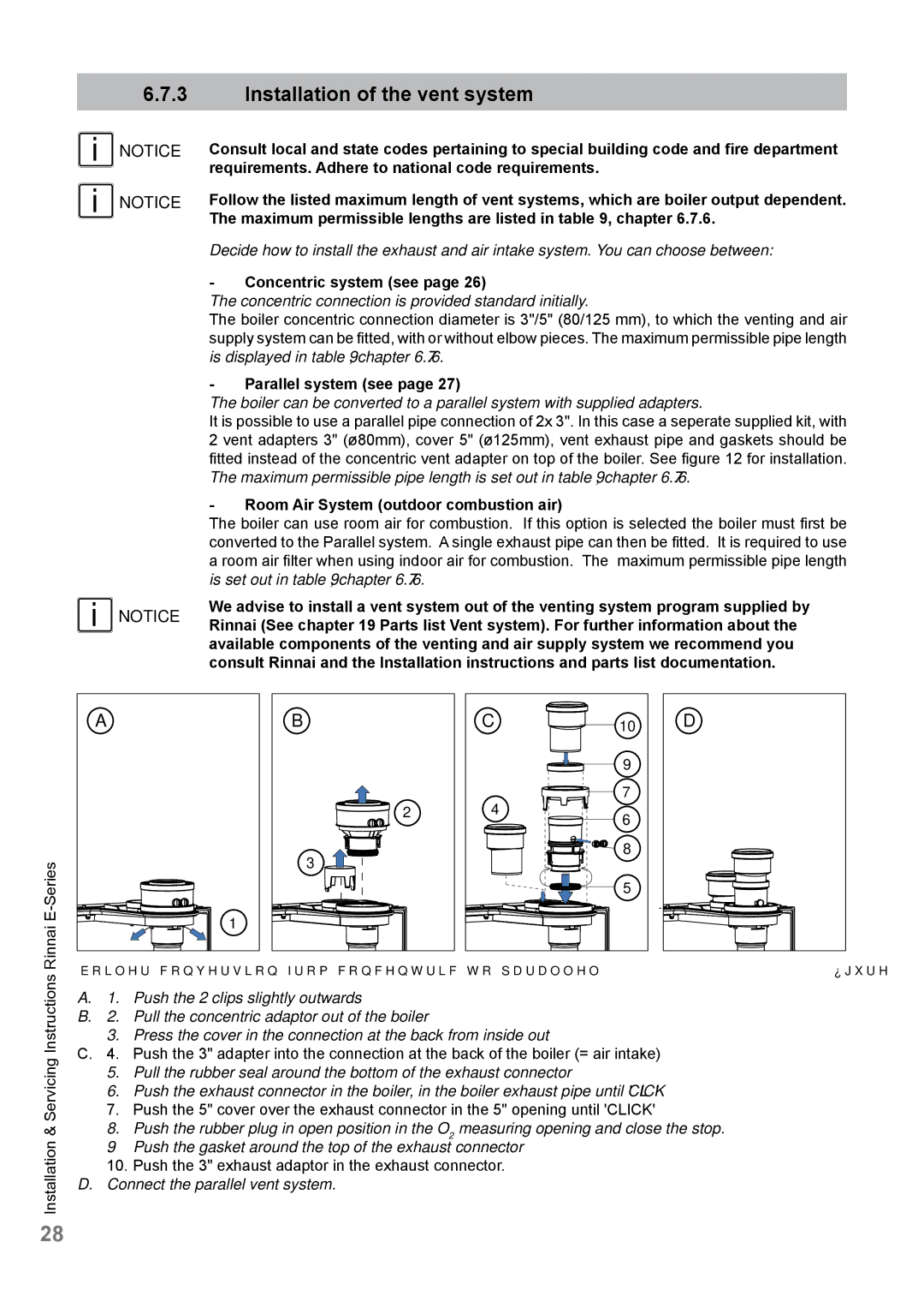 Rinnai E110CP, E75CN, E110CN, E75CP user manual Installation of the vent system, Concentric system see, Parallel system see 