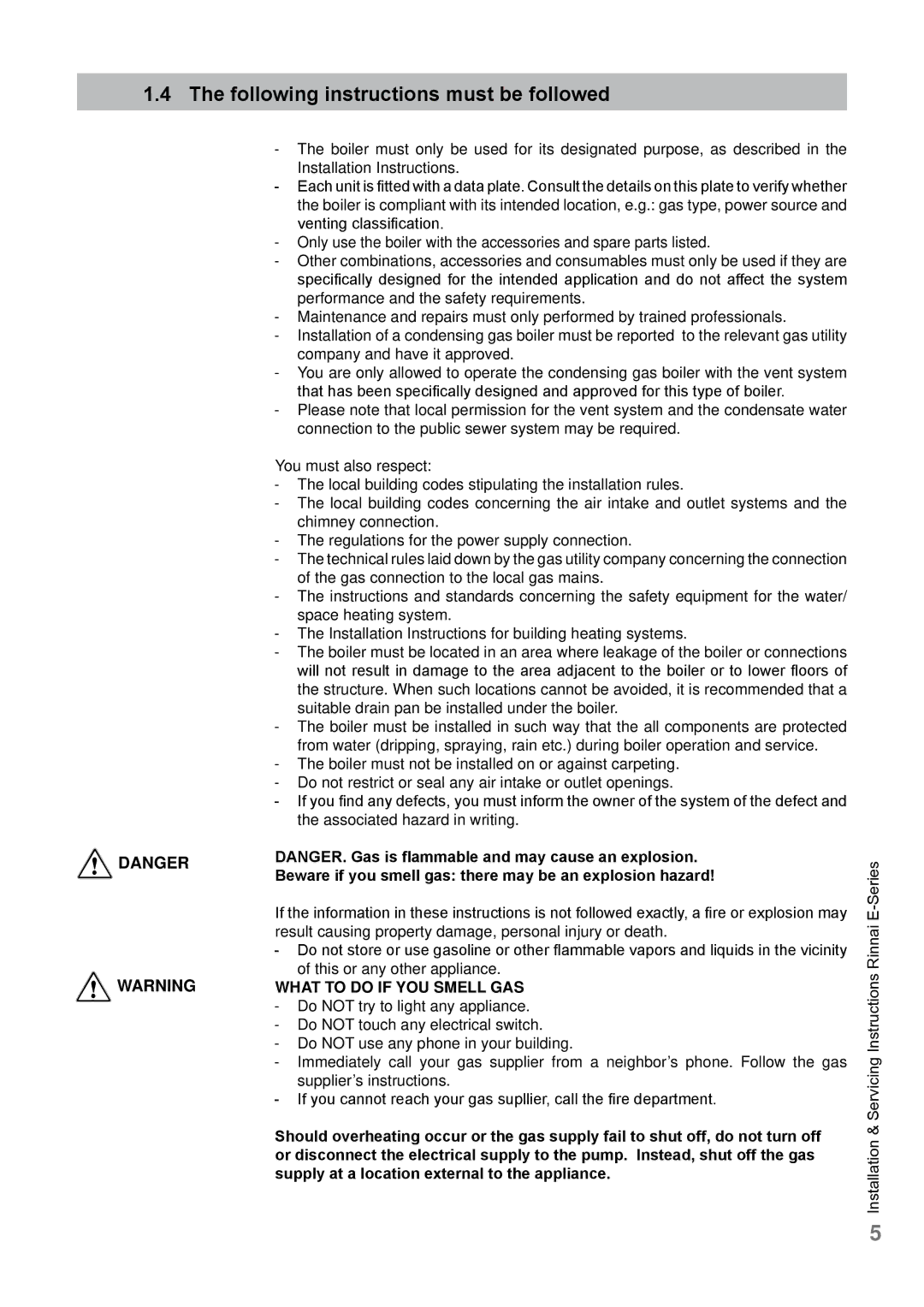 Rinnai E75CN, E110CP, E110CN, E75CP user manual Following instructions must be followed, What to do if YOU Smell GAS 