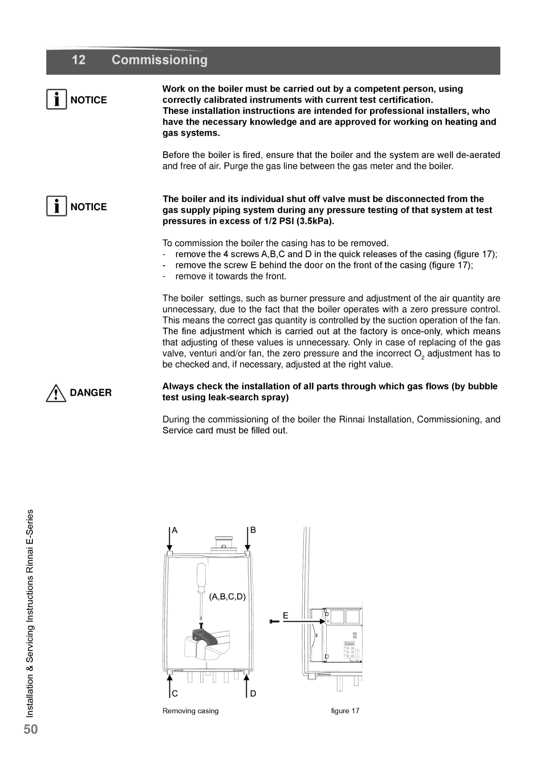 Rinnai E110CN, E110CP, E75CN, E75CP user manual Commissioning 