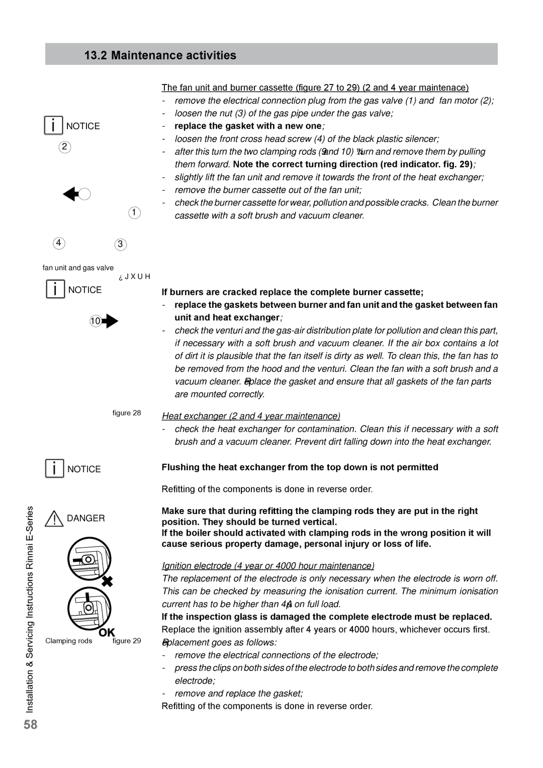 Rinnai E110CN, E110CP, E75CN, E75CP user manual Maintenance activities, Replace the gasket with a new one 