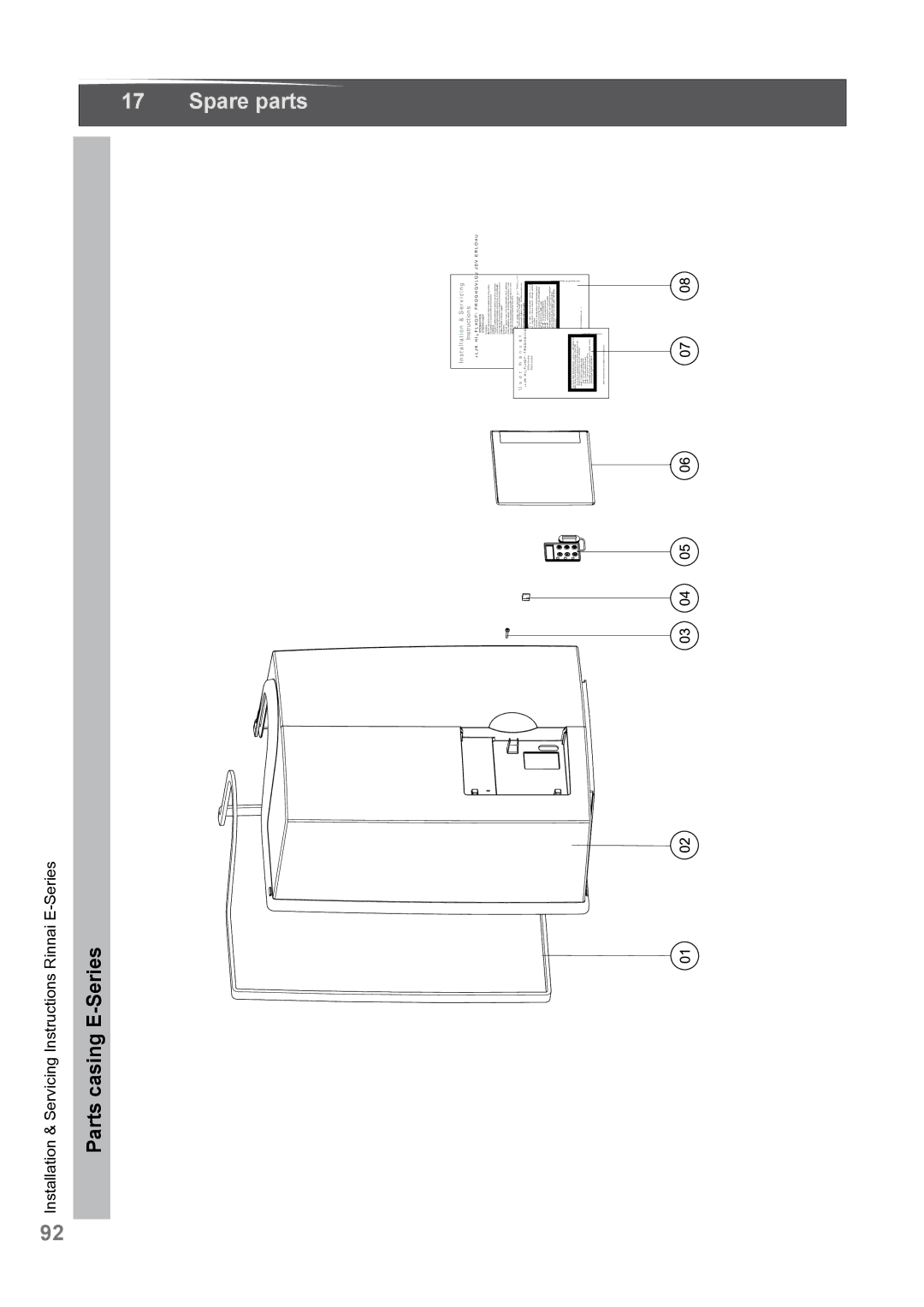 Rinnai E110CP, E75CN, E110CN, E75CP user manual Spare parts, Parts casing E-Series 