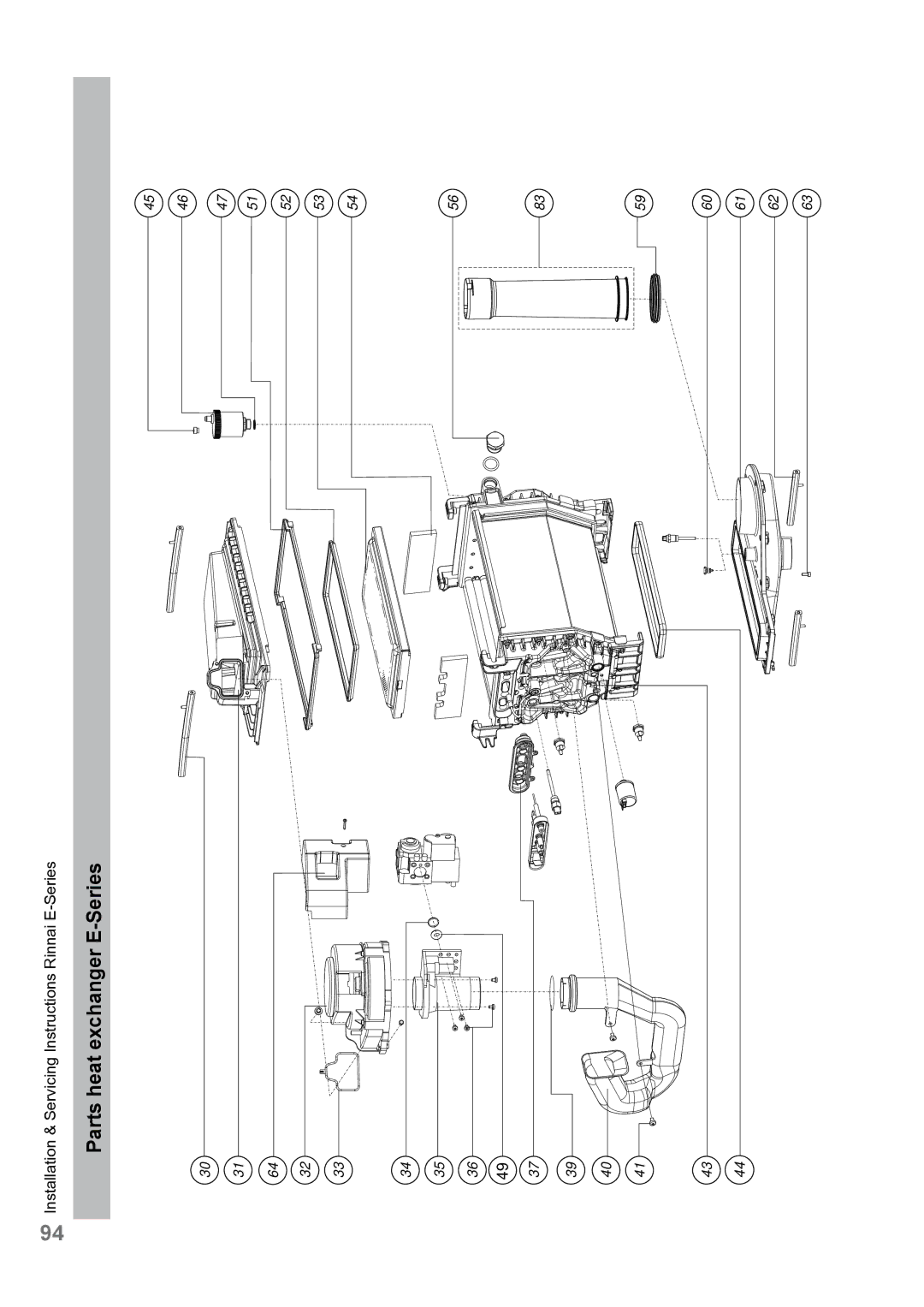 Rinnai E110CN, E110CP, E75CN, E75CP user manual Parts heat exchanger E-Series 