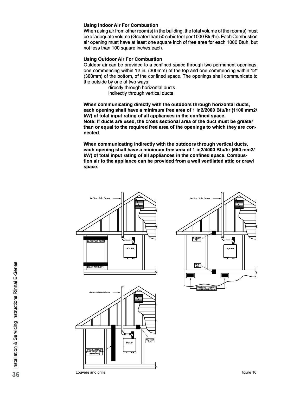 Rinnai E110CP, E75CN, E110CN, E75CP user manual Using Indoor Air For Combustion 