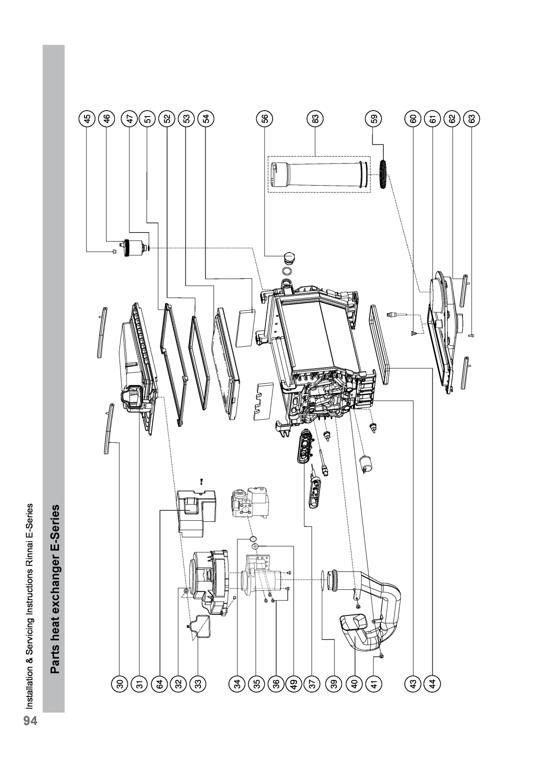 Rinnai E110CN, E110CP, E75CN, E75CP user manual Parts heat exchanger E-Series 