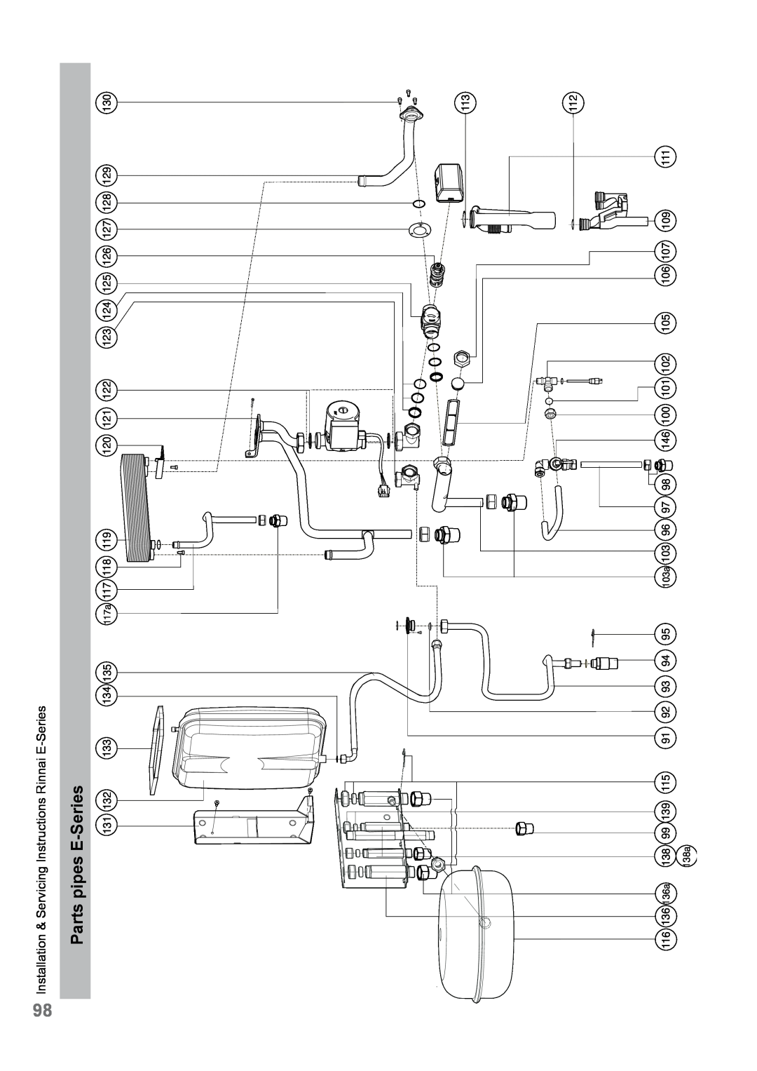 Rinnai E110CN, E110CP, E75CN, E75CP user manual Parts pipes E-Series 