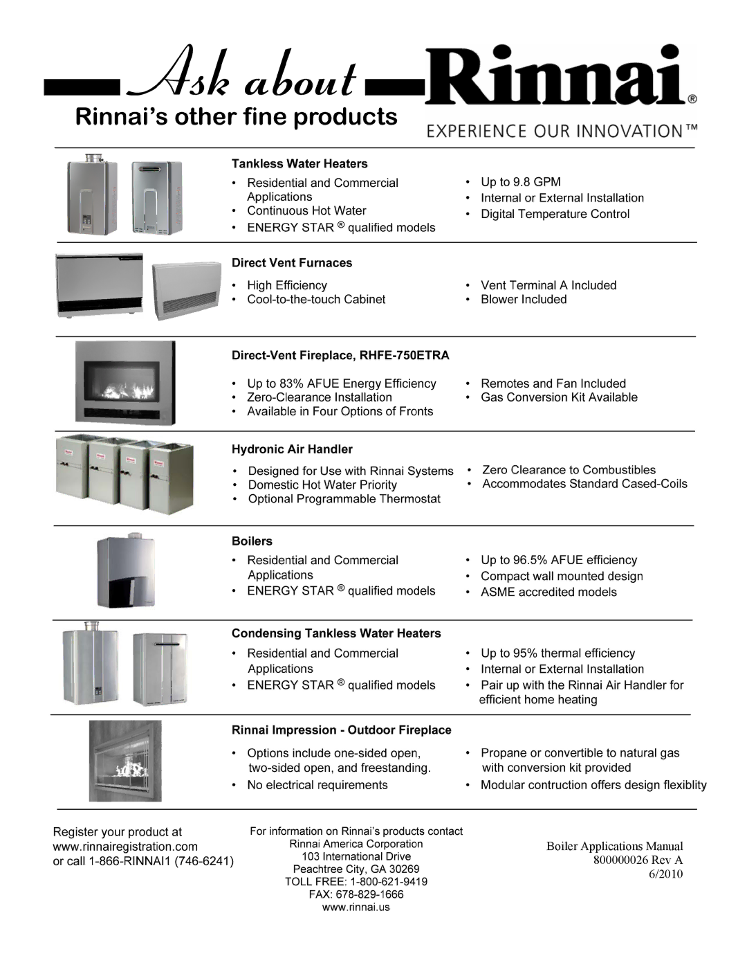 Rinnai EPD-09-0001, EPA-09-0001, QPD-09-0001 manual Boiler Applications Manual Rev a 2010 