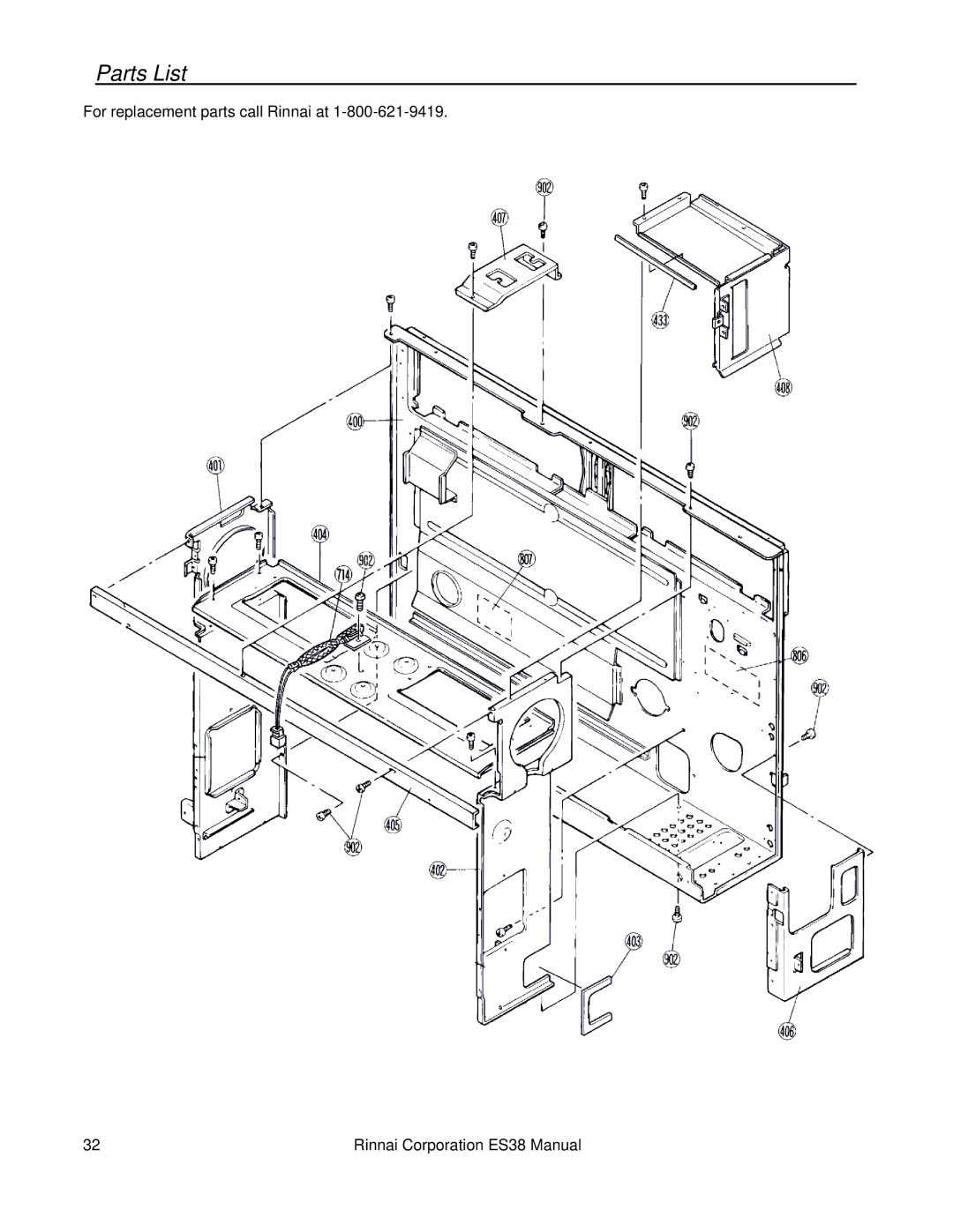 Rinnai ES38 installation manual Parts List 