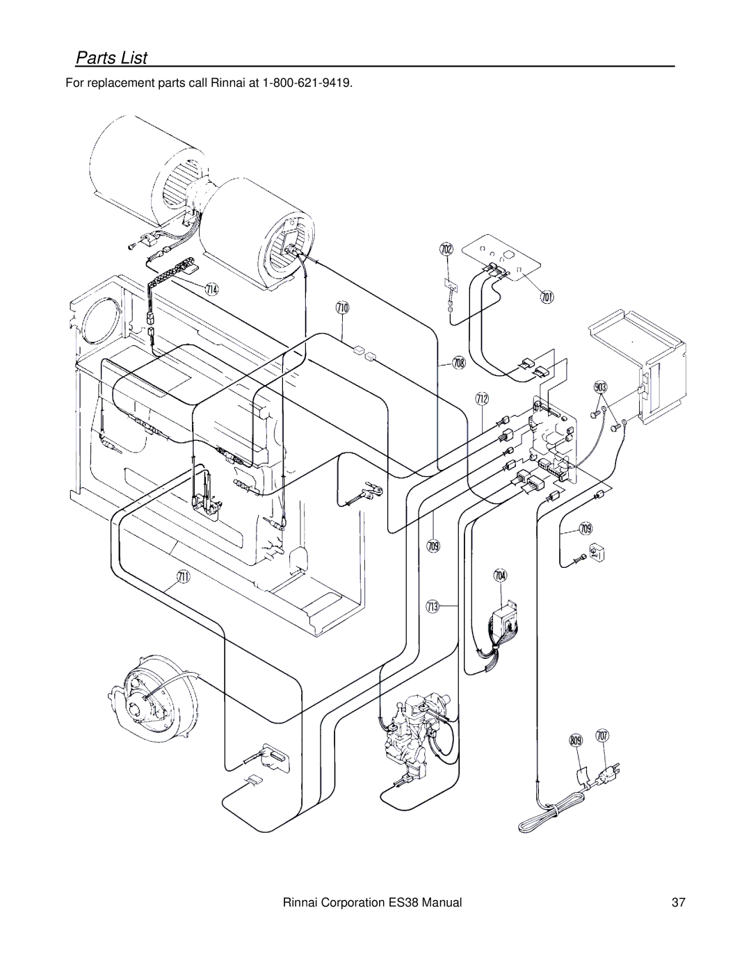 Rinnai ES38 installation manual Parts List 