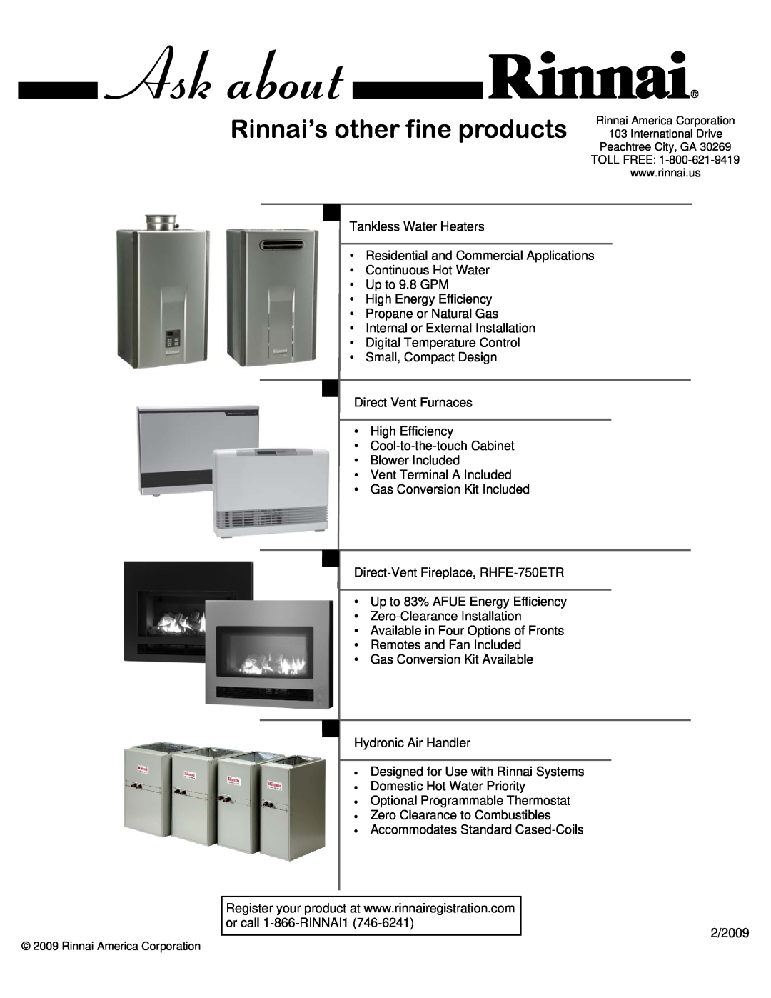 Rinnai ES38 installation manual Rinnai’s other fine products 